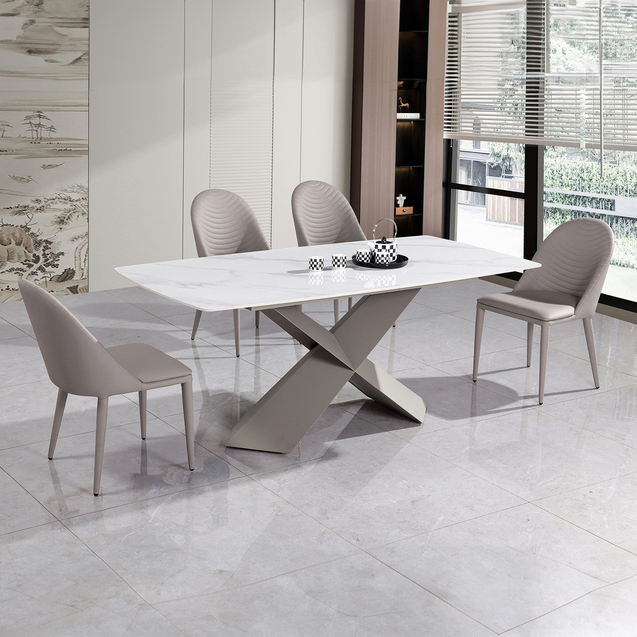 طقم سفرة لـ 6 مقاعد بسطح حجر ملبد من ستارك-hbxfurniture-diningtablesandsets-diningsets-sixseater-image-1