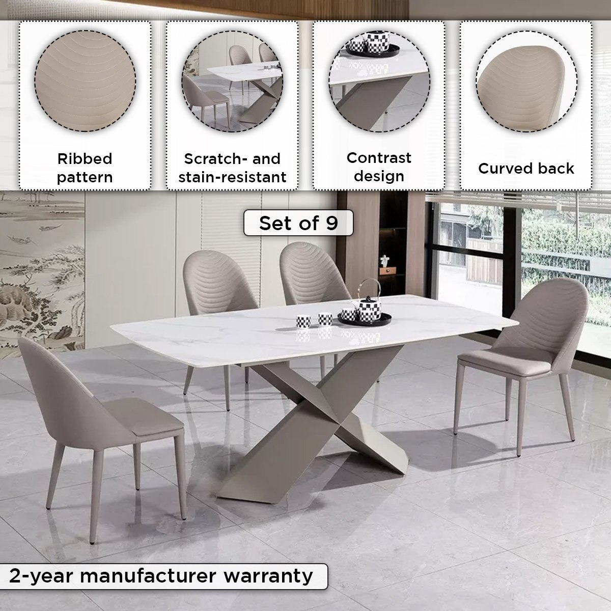 طقم سفرة لـ 6 مقاعد بسطح حجر ملبد من ستارك-hbxfurniture-diningtablesandsets-diningsets-sixseater-image-4