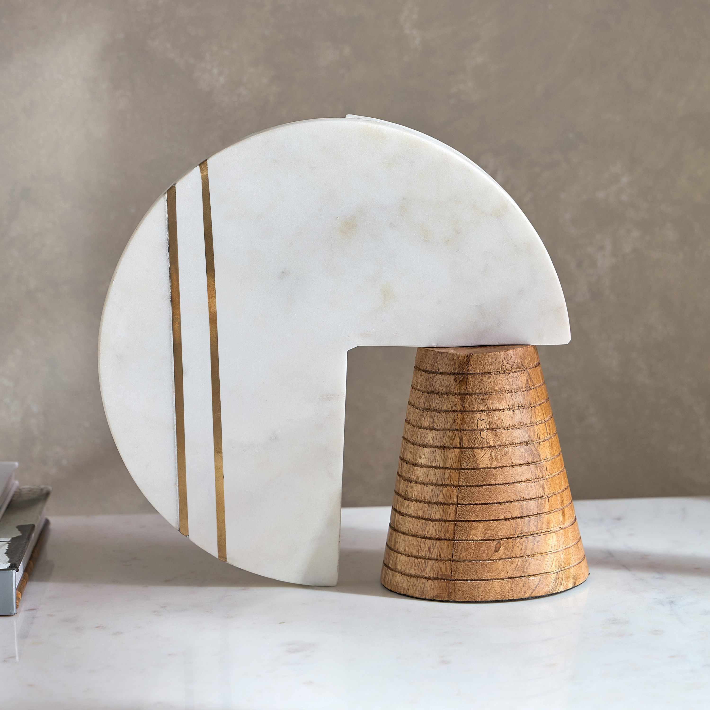 Liv Wooden and Marble Tripod Accent Decor - 28x10x30 cm-hbxhomeware-homedecor-figurinesandornaments-image-2