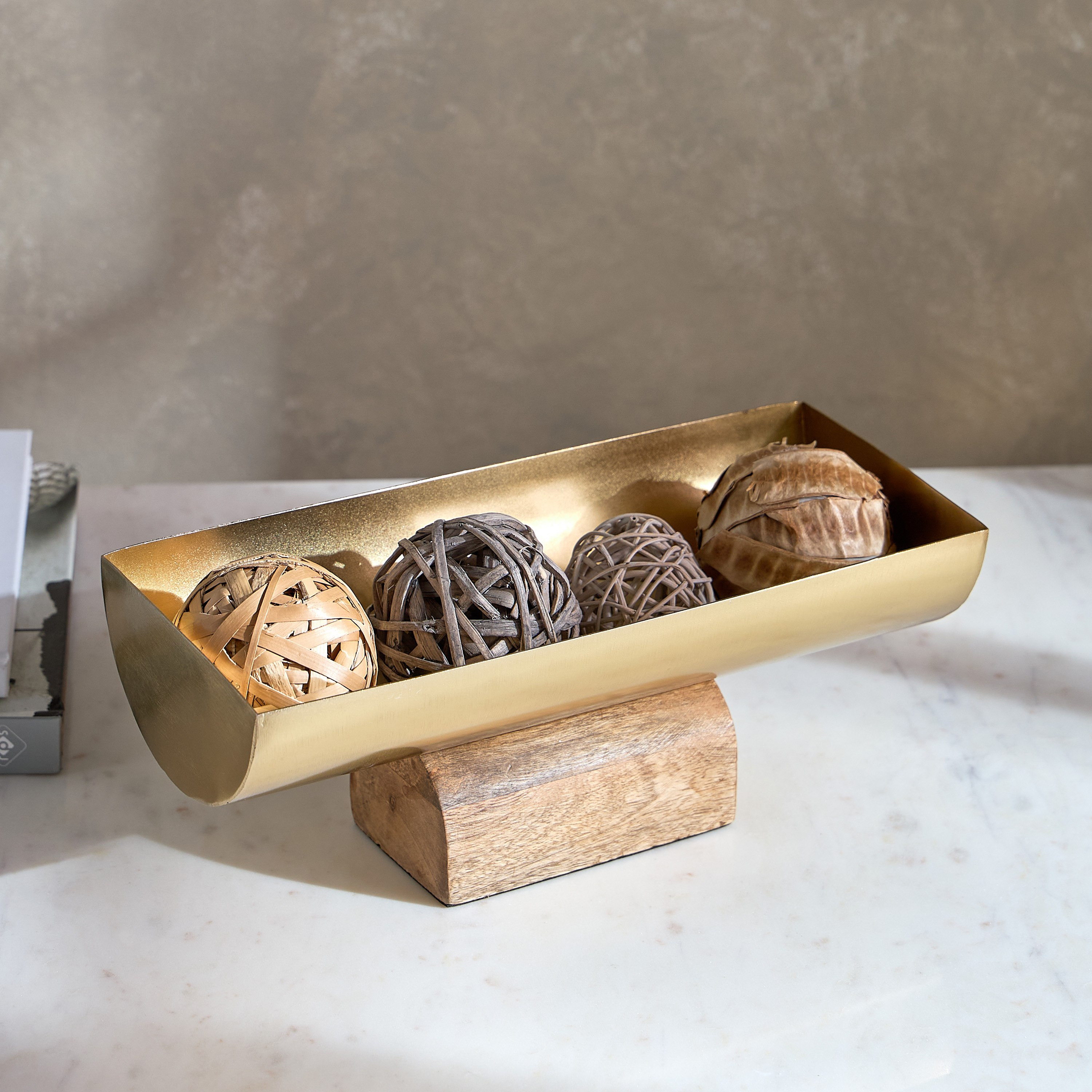 Liv Trinket Boat Accent Decor with Wooden Base - 31x12.5x10 cm