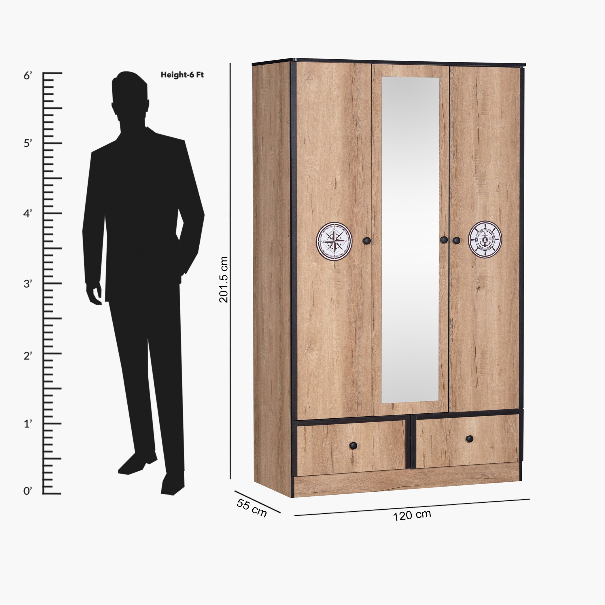Crew 3-Door Wardrobe with 2 Drawers and Mirror-hbxfurniture-wardrobes-image-14