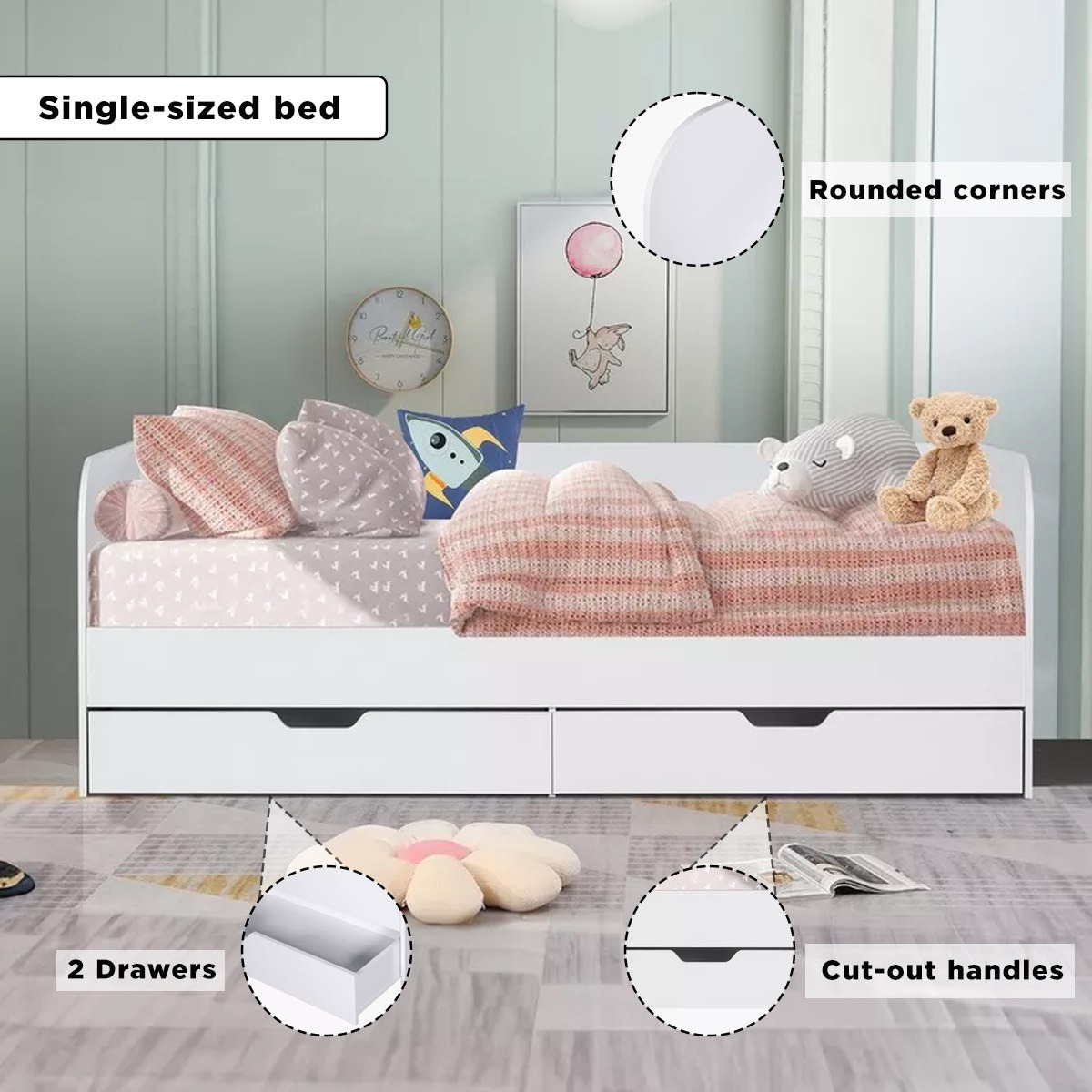 Movo Vanilla Single Day Bed with 2 Drawers - 90x200 cm-hbxfurniture-bedsandbedsets-daybeds-image-7