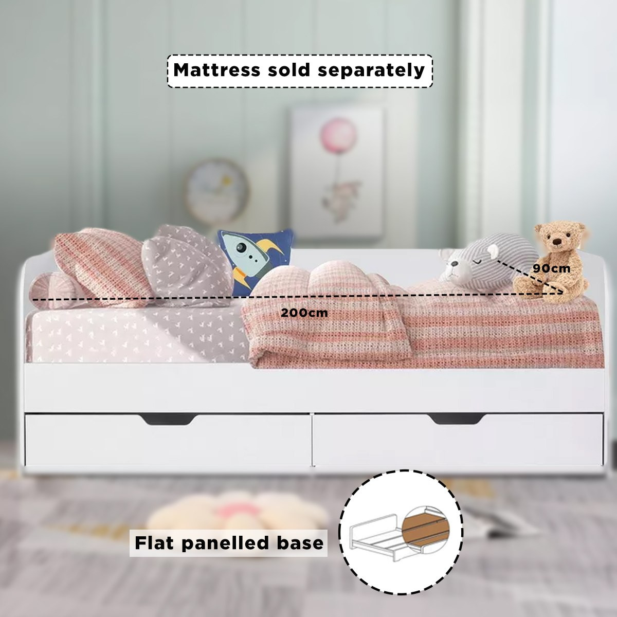 Movo Vanilla Single Day Bed with 2 Drawers - 90x200 cm-hbxfurniture-bedsandbedsets-daybeds-image-8
