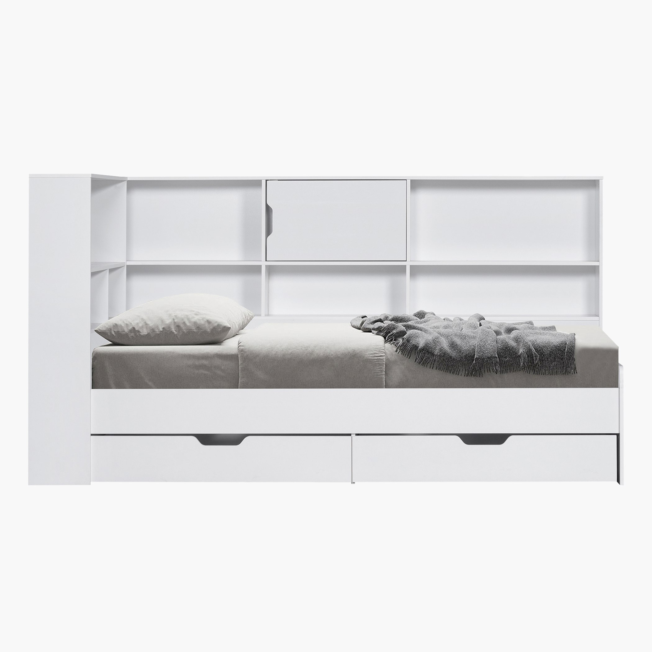 Vanilla Shelf Storage Headboard Single Bed with 2 Drawers - 90x200 cm-hbxfurniture-bedsandbedsets-beds-single-image-4