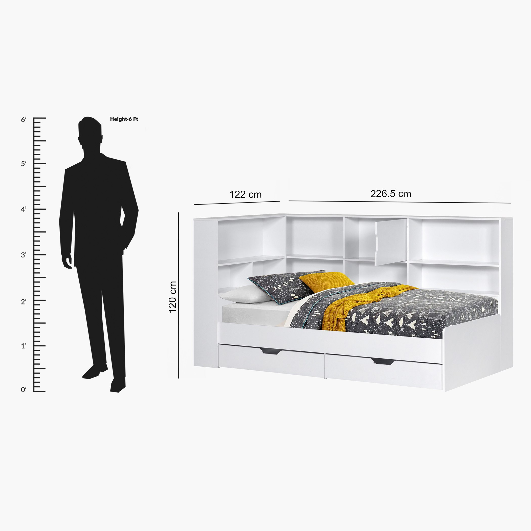 Vanilla Shelf Storage Headboard Single Bed with 2 Drawers - 90x200 cm-hbxfurniture-bedsandbedsets-beds-single-image-9