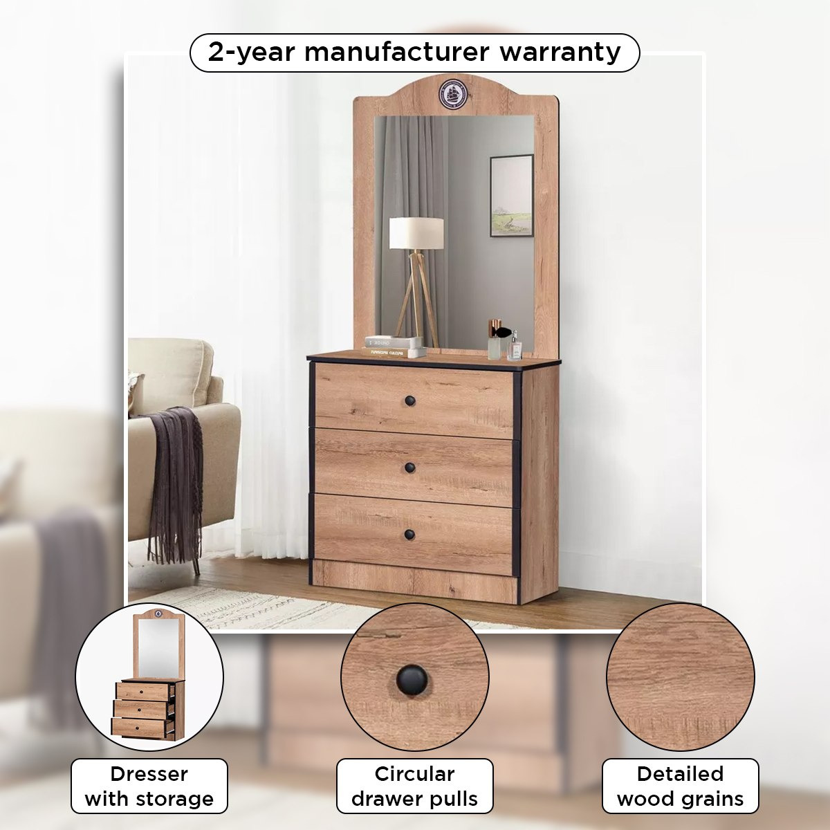 طاولة تزيين -3 أدراج بدون مرآة من كرو-hbxfurniture-kidsroom-kidsdressersandmirrors-image-4