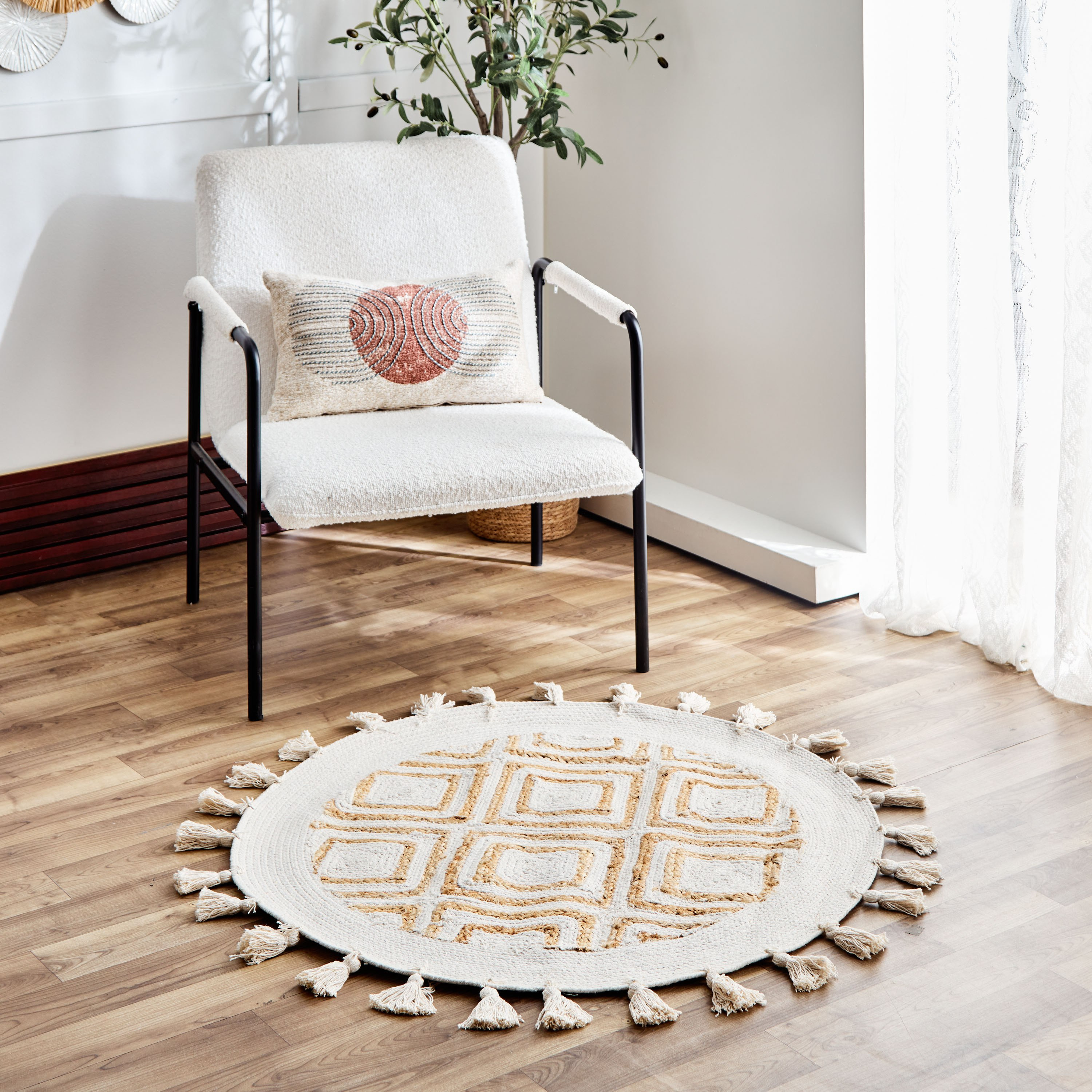 سجادة جوت مستديرة مصنوعة يدويا ديموند من إيكو - 90 سم-hbxdecorandfurnishings-floorcoverings-rugs-image-1