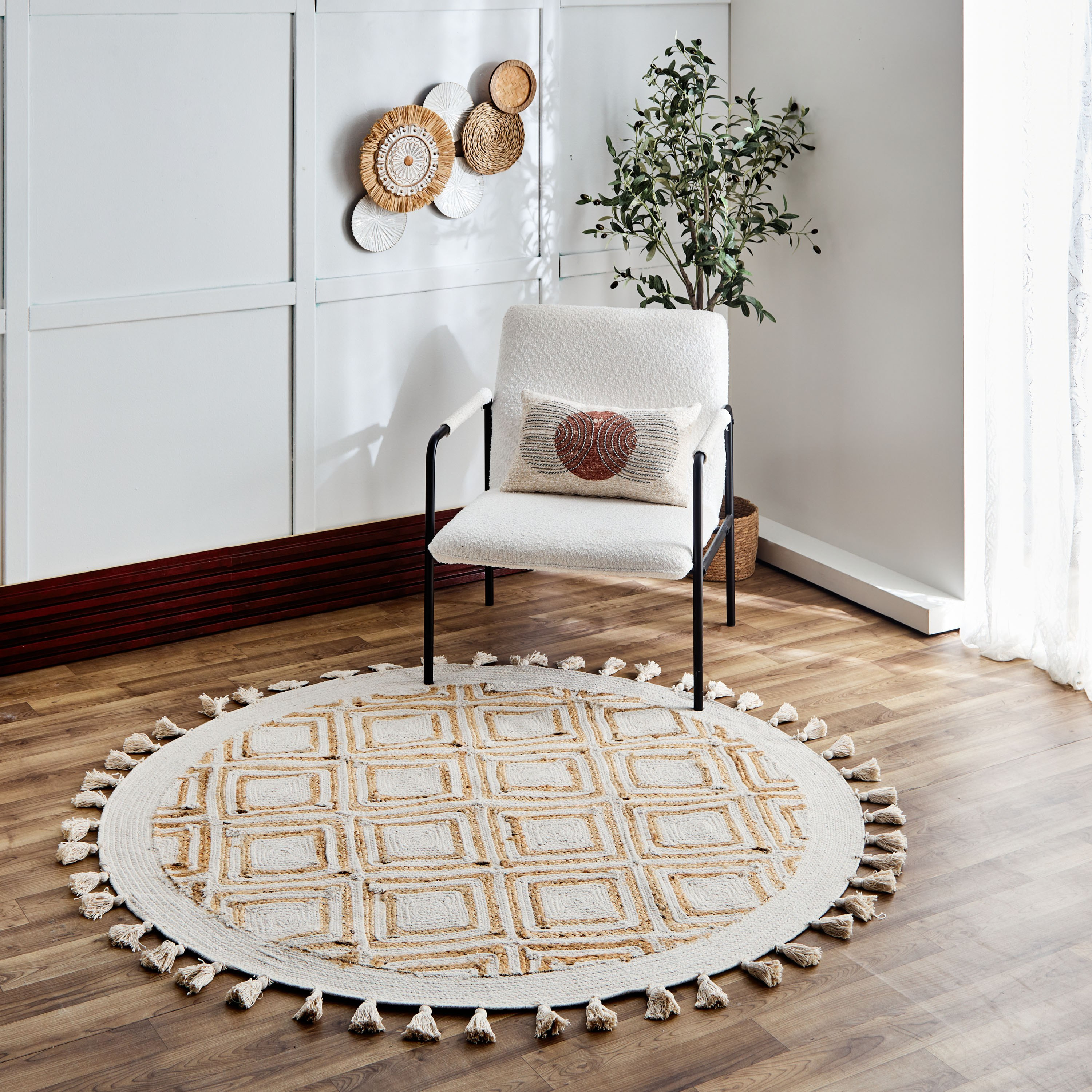 سجادة جوت مستديرة مصنوعة يدوياً دايموند من إيكو - 150 سم-hbxdecorandfurnishings-floorcoverings-rugs-image-1