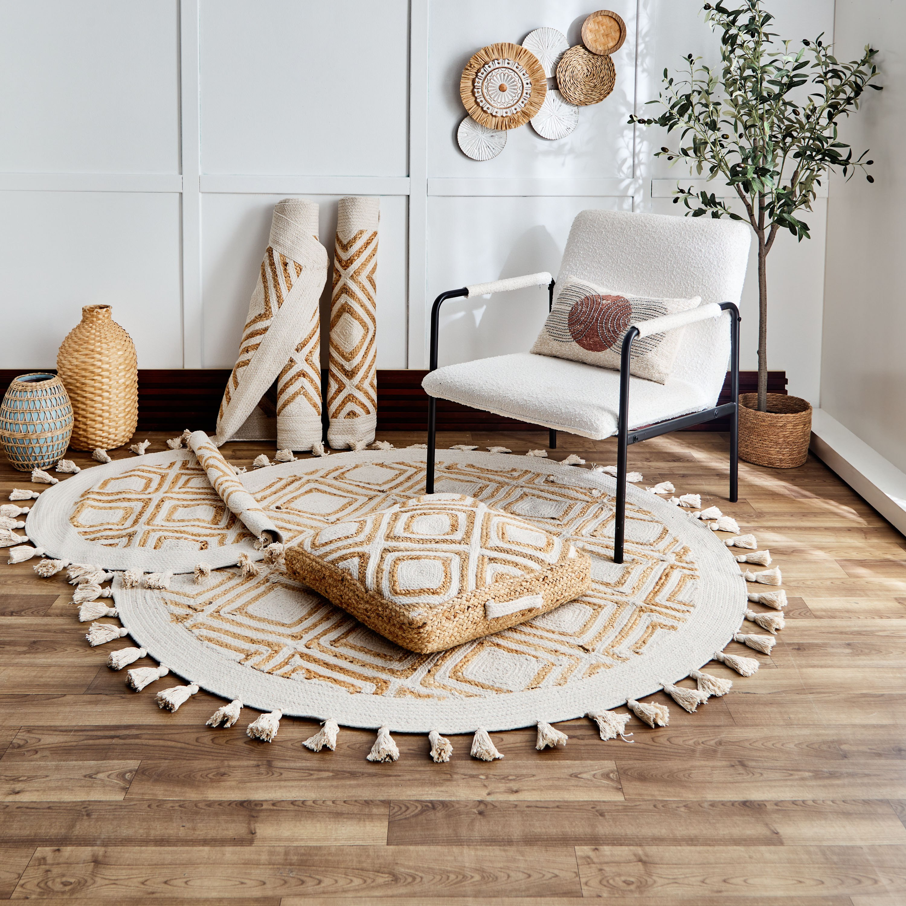سجادة جوت مستديرة مصنوعة يدوياً دايموند من إيكو - 150 سم-hbxdecorandfurnishings-floorcoverings-rugs-image-5