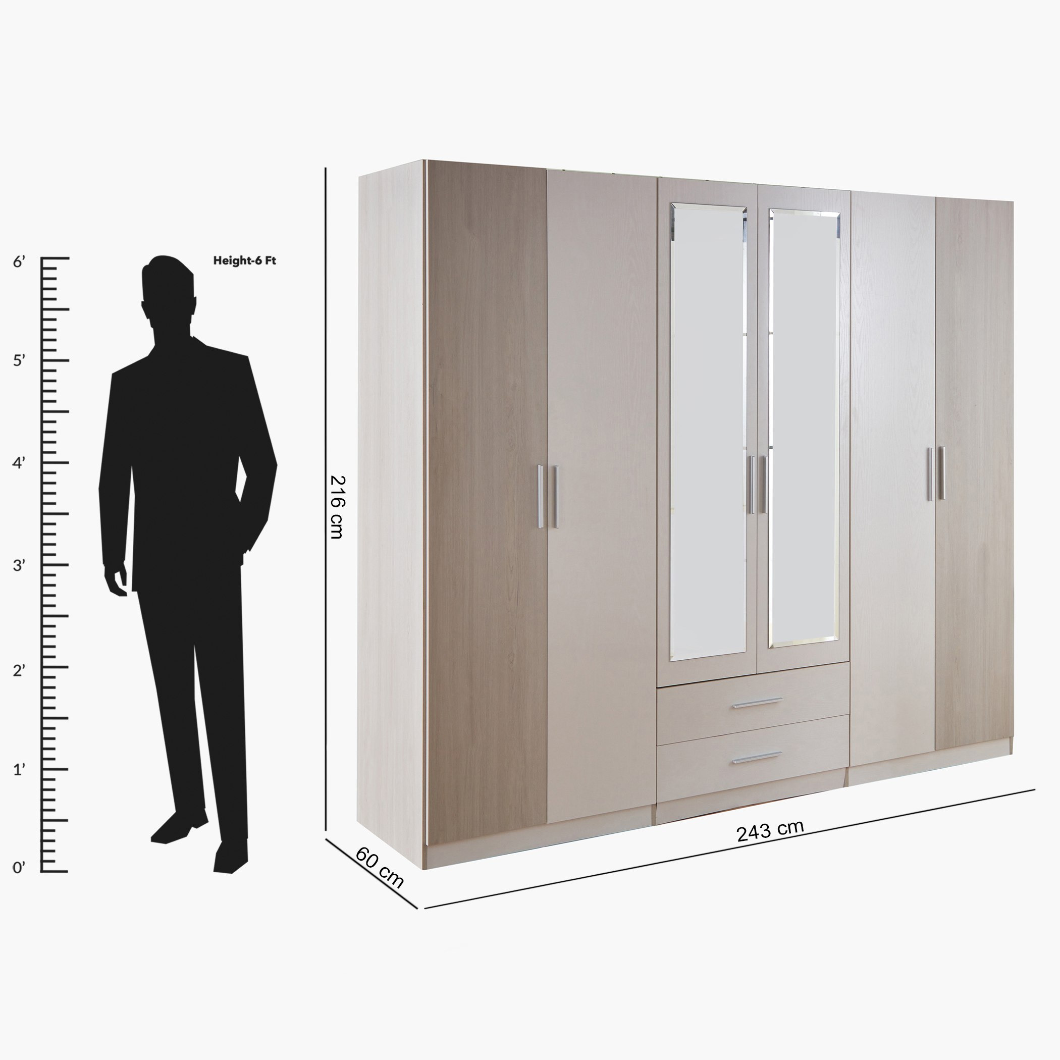 خزانة ملابس 6 أبواب بدرجين ومرآتين من فييستا-hbxfurniture-wardrobes-image-16