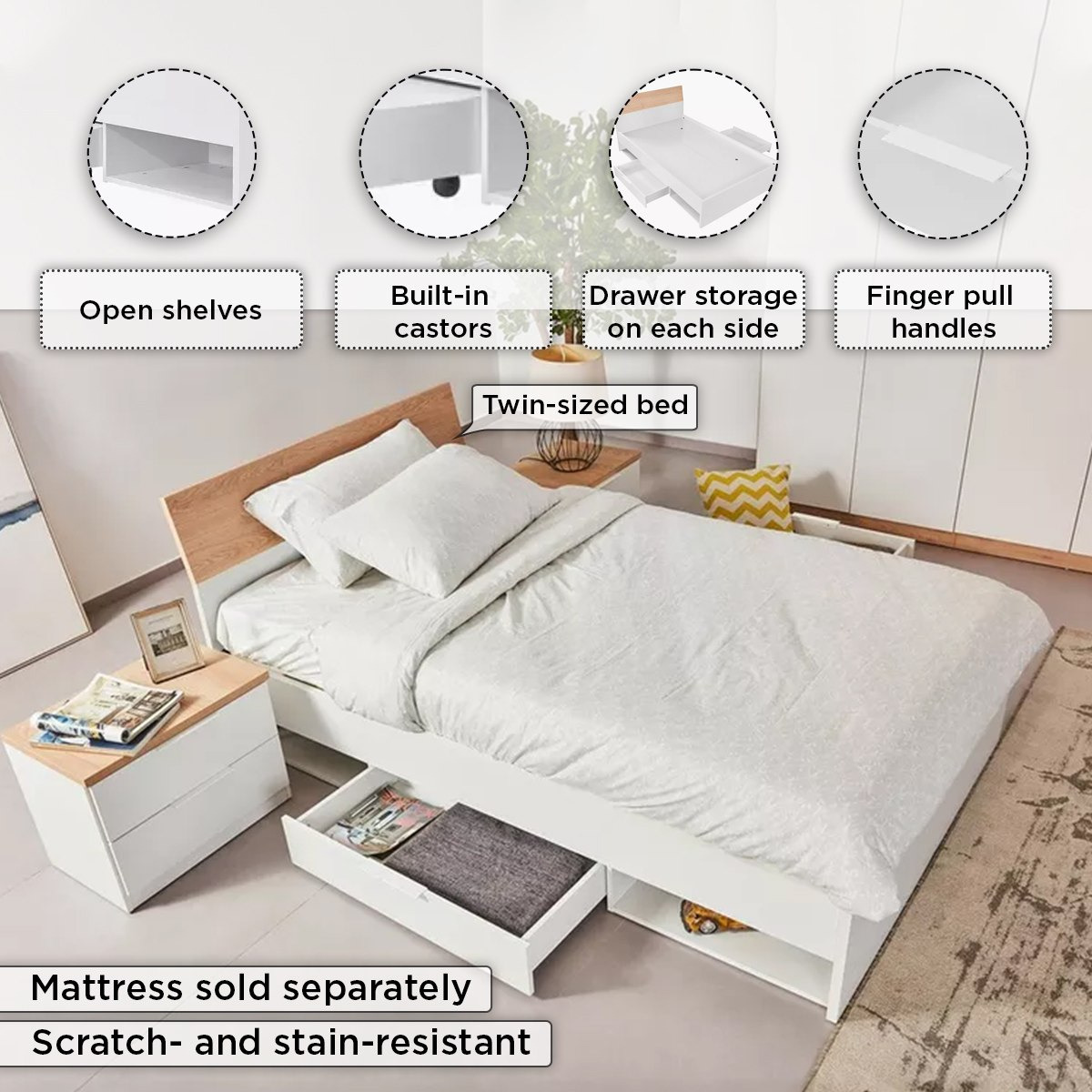 Milan Twin Bed with Drawers - 120x200 cm-hbxbedroom-bedsandbedsets-beds-twin-image-5