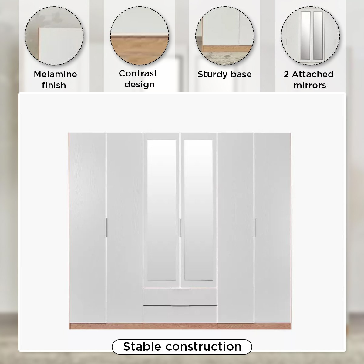 Milan 6-Door Wardrobe with 2 Drawers-hbxfurniture-wardrobes-image-6