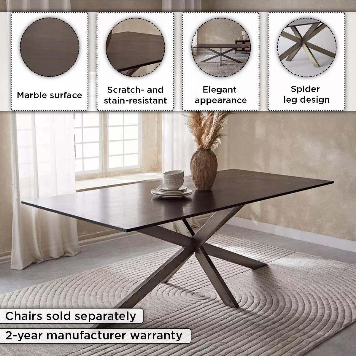 طاولة سُفرة لـ8 مقاعد بسطح من الرخام الأصلي - بورتولا من فيندرا-hbxfurniture-diningroom-diningtables-eightseater-image-4