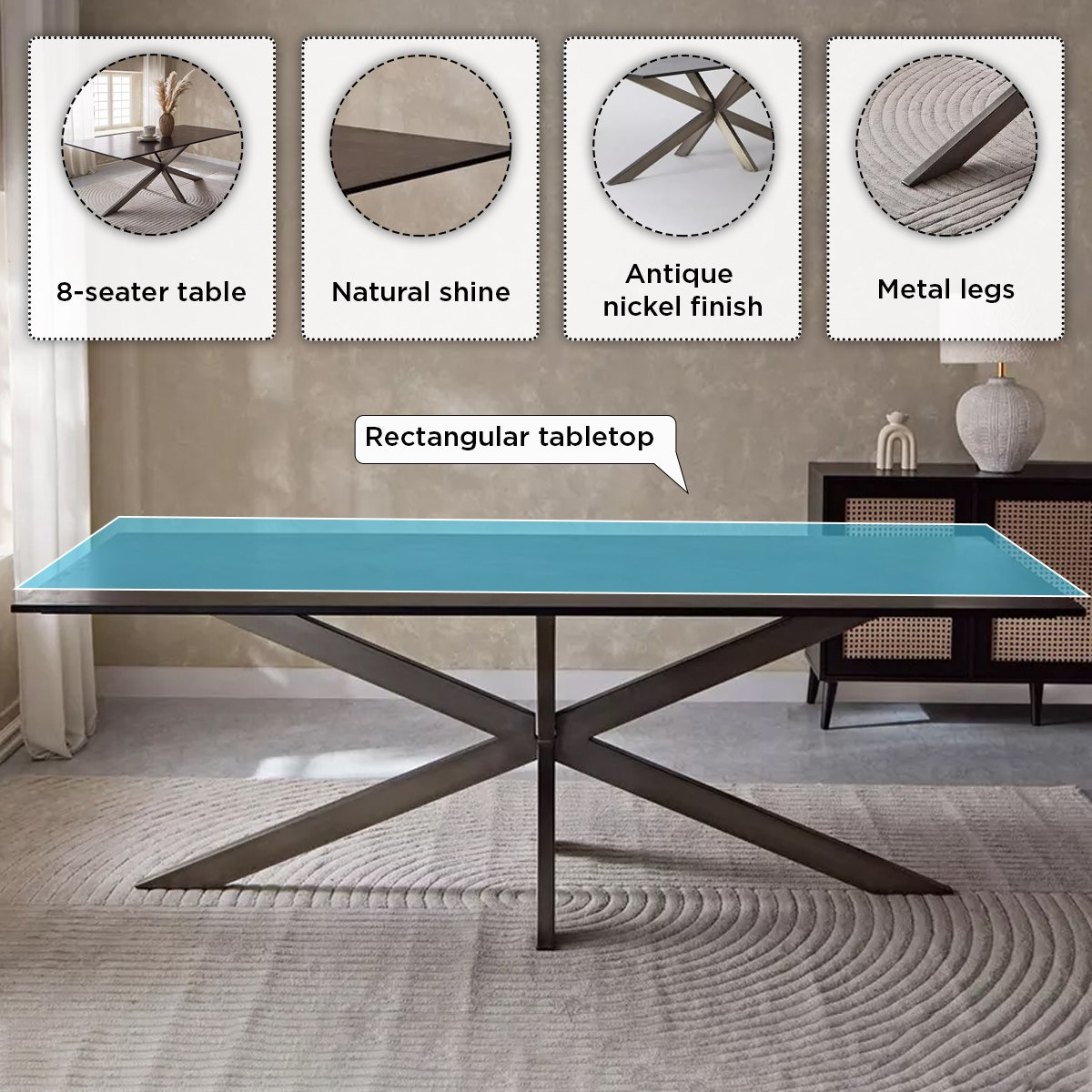 طاولة سُفرة لـ8 مقاعد بسطح من الرخام الأصلي - بورتولا من فيندرا-hbxfurniture-diningroom-diningtables-eightseater-image-5
