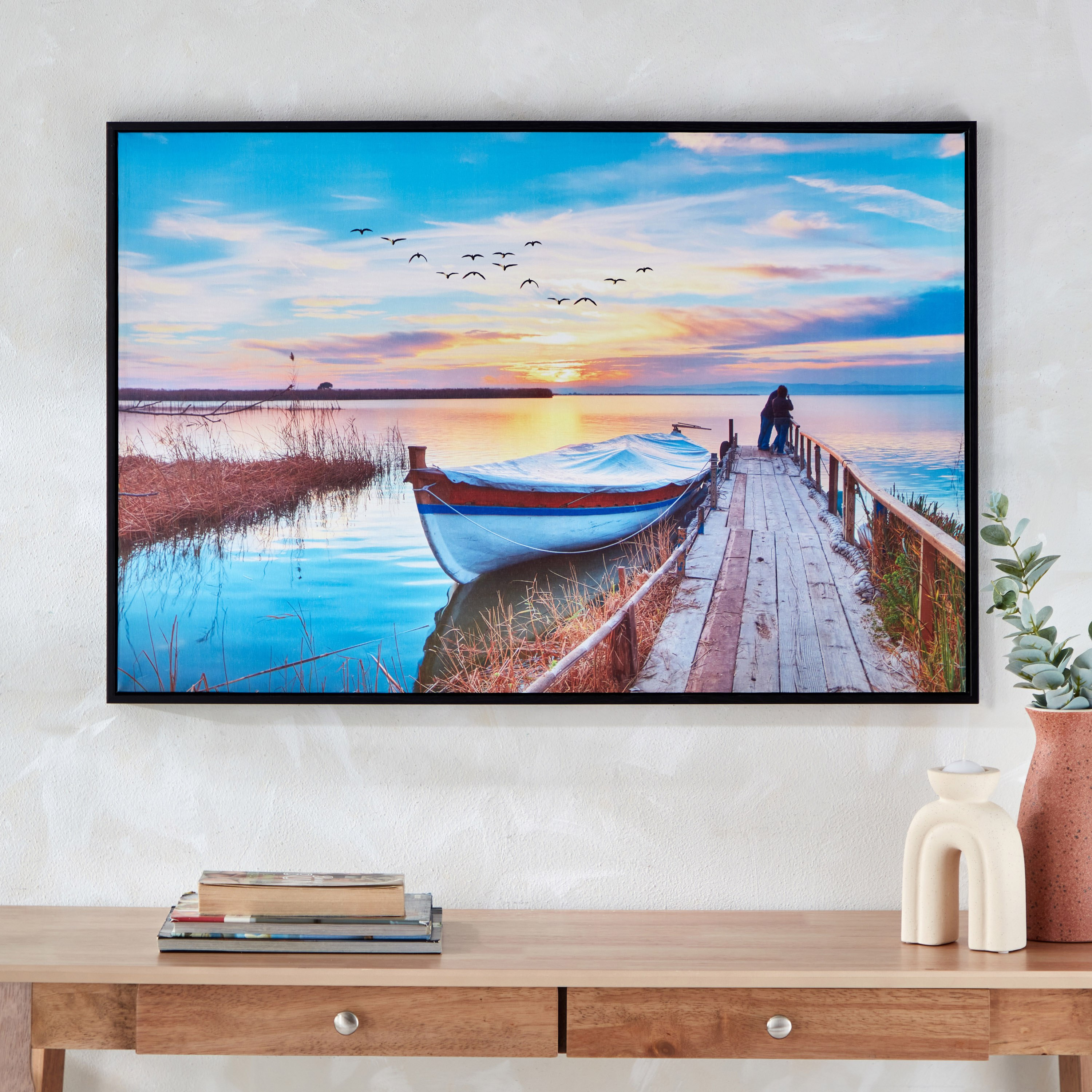 لوحة مؤطرة قارب على جانب البحيرة بسطح لامع وإطار بوليسترين من ألين - 60x90x2.8-hbxhomeware-hbxdecorandfurnishings-image-1