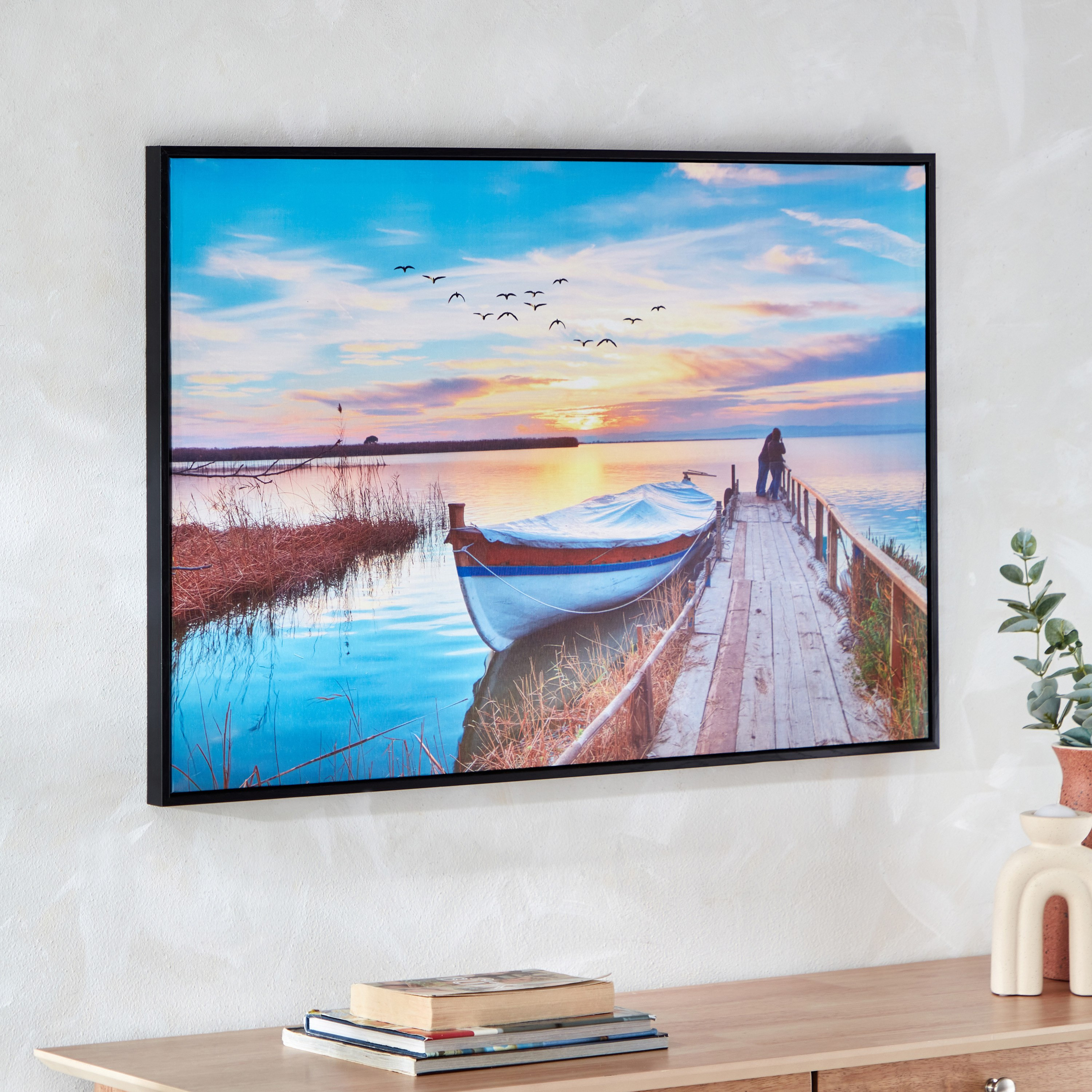 لوحة مؤطرة قارب على جانب البحيرة بسطح لامع وإطار بوليسترين من ألين - 60x90x2.8-hbxhomeware-hbxdecorandfurnishings-image-2