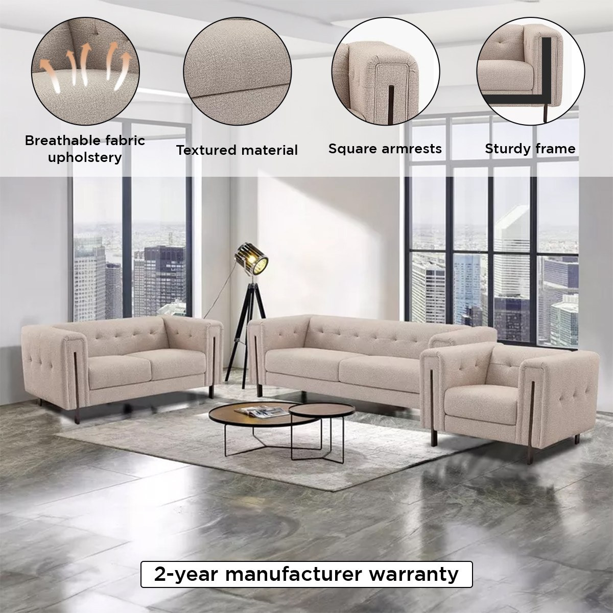 Glisten 3-Seater Fabric Sofa with 2 Cushions-hbxlivingroom-sofasandarmchairs-sofas-image-4