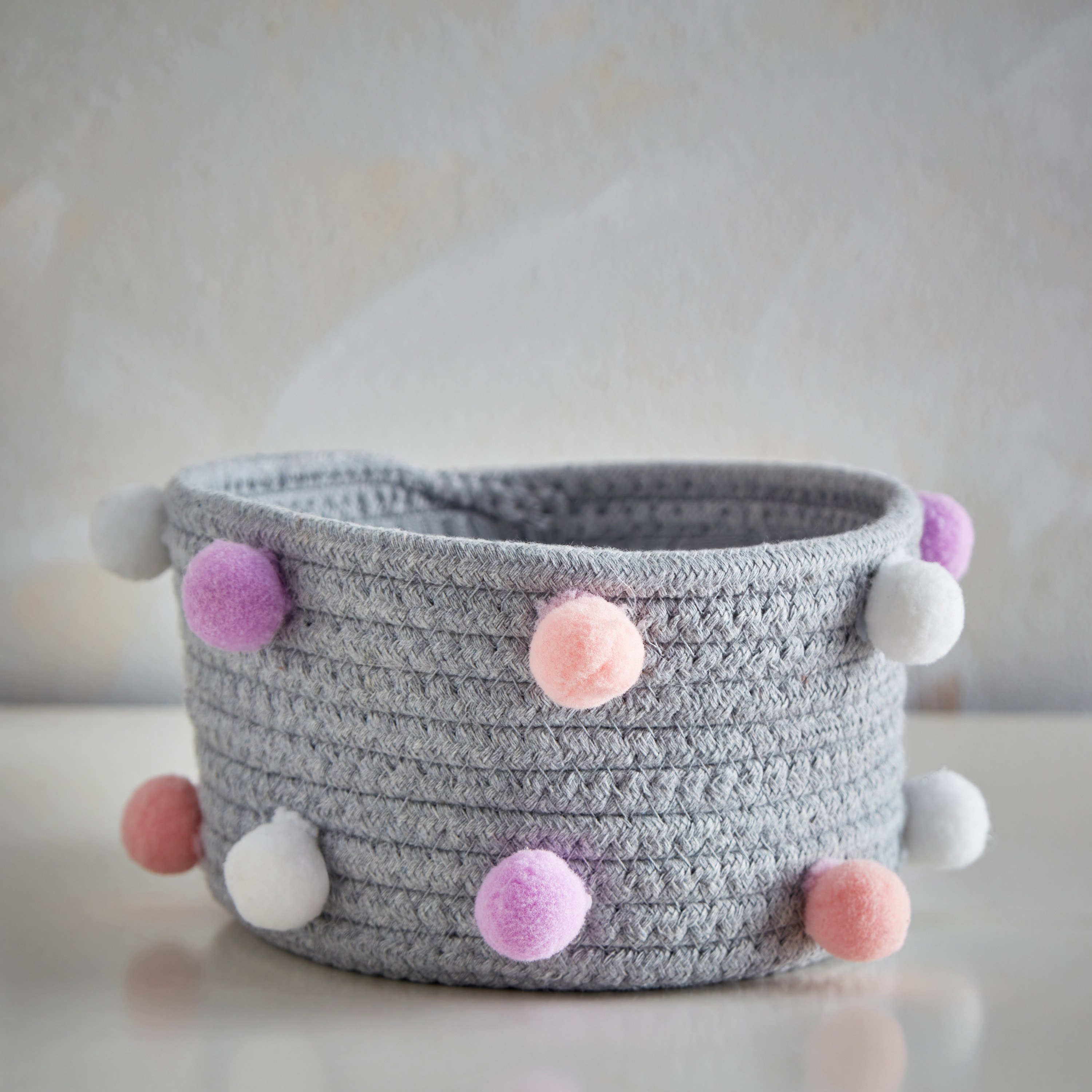 Pom-Pom Cotton Rope Storage Basket - 18x16x9 cm-hbxbedroom-bedroomaccessories-bedroomstorage-image-1