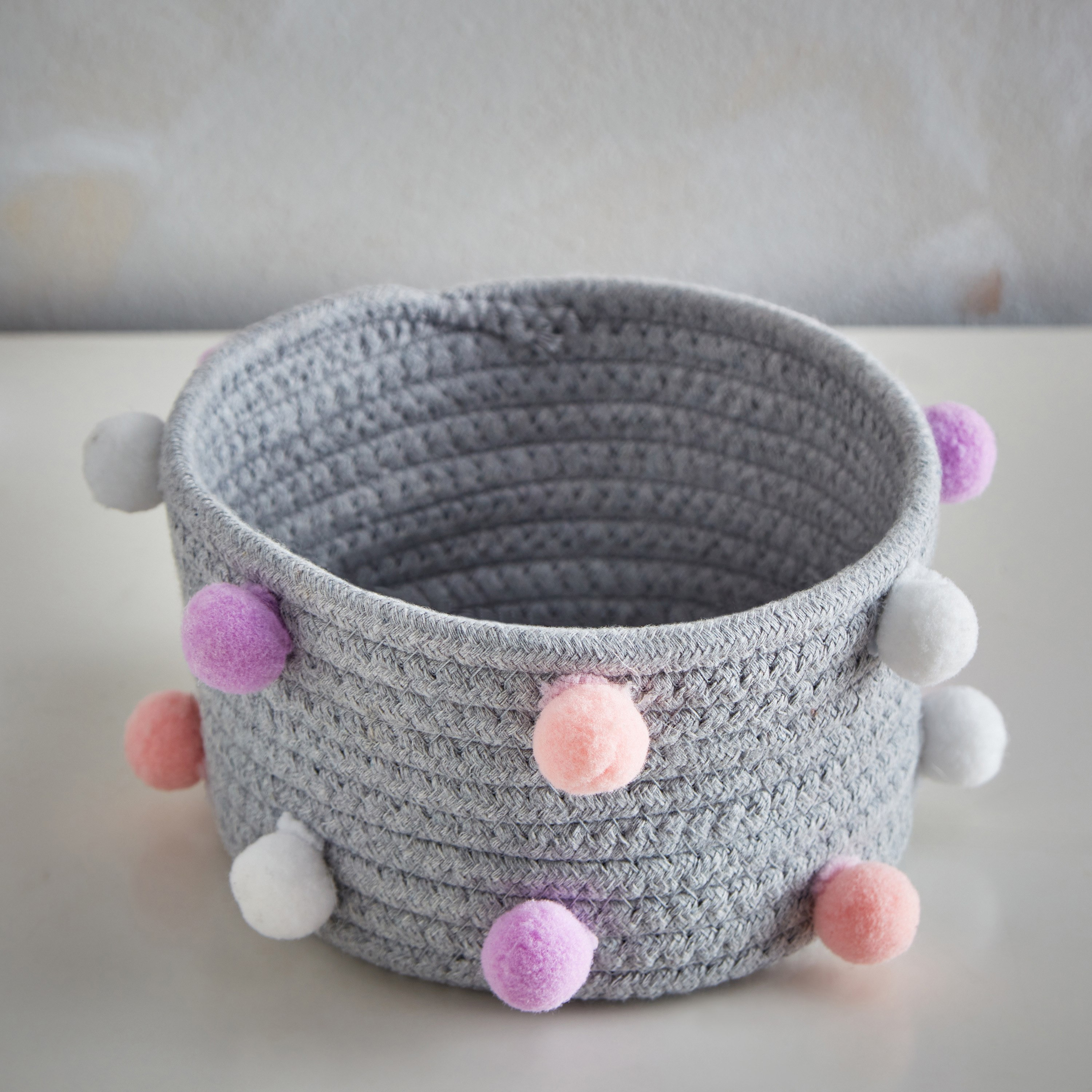 Pom-Pom Cotton Rope Storage Basket - 18x16x9 cm-hbxbedroom-bedroomaccessories-bedroomstorage-image-2