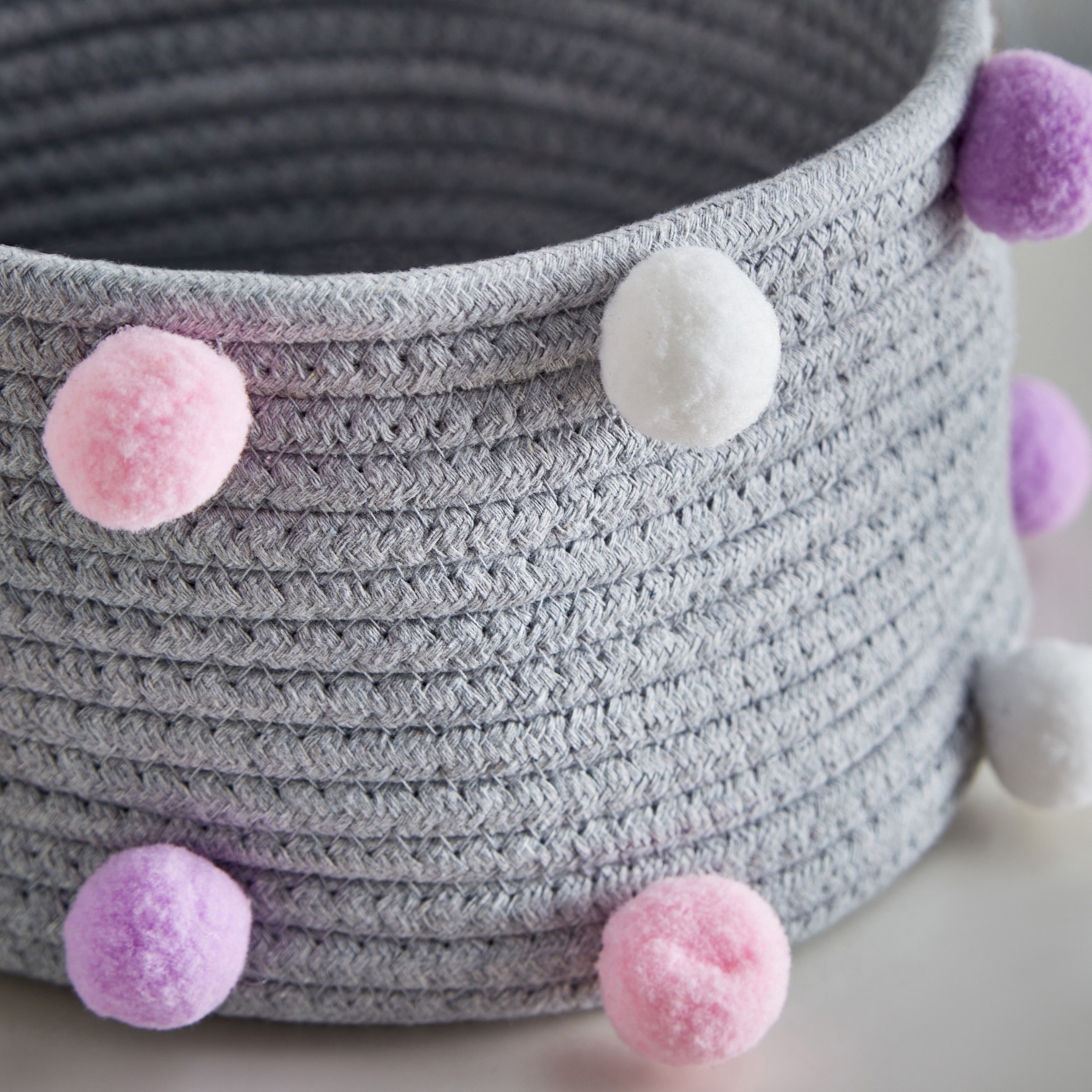 Pom-Pom Cotton Rope Storage Basket - 18x16x9 cm-hbxbedroom-bedroomaccessories-bedroomstorage-image-3