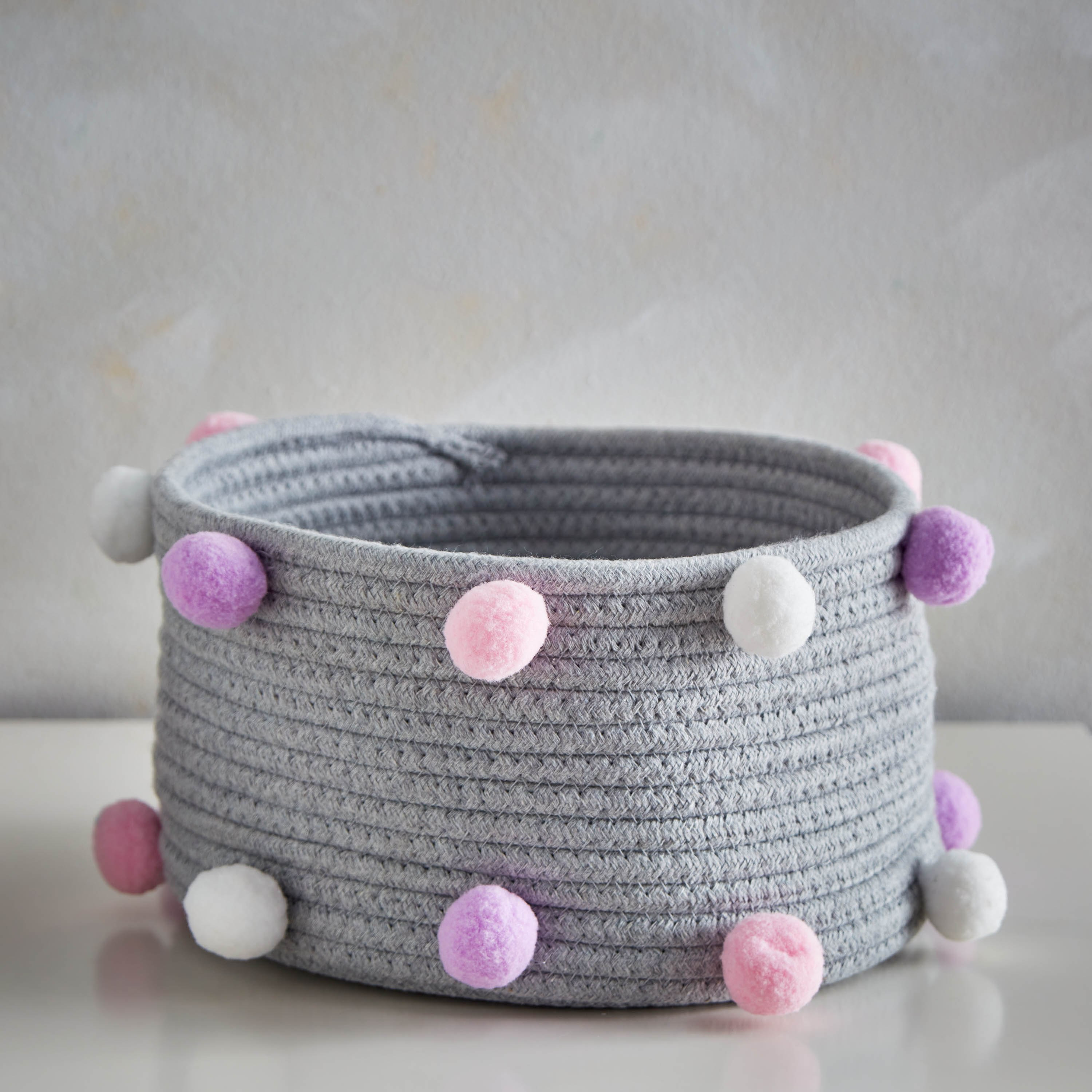 Pom-Pom Cotton Rope Storage Basket - 27x25x11 cm-hbxbedroom-bedroomaccessories-bedroomstorage-image-1
