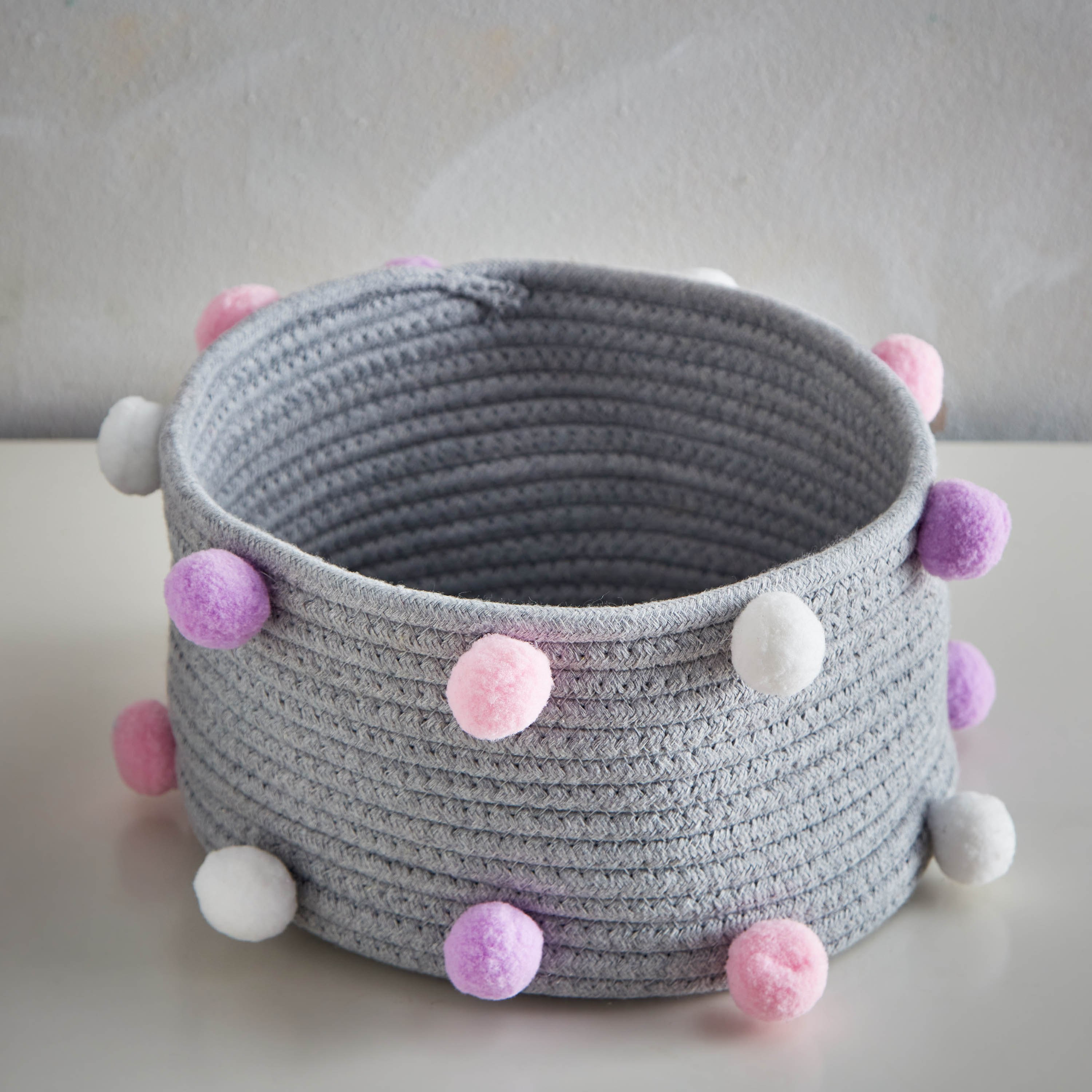 Pom-Pom Cotton Rope Storage Basket - 27x25x11 cm-hbxbedroom-bedroomaccessories-bedroomstorage-image-2