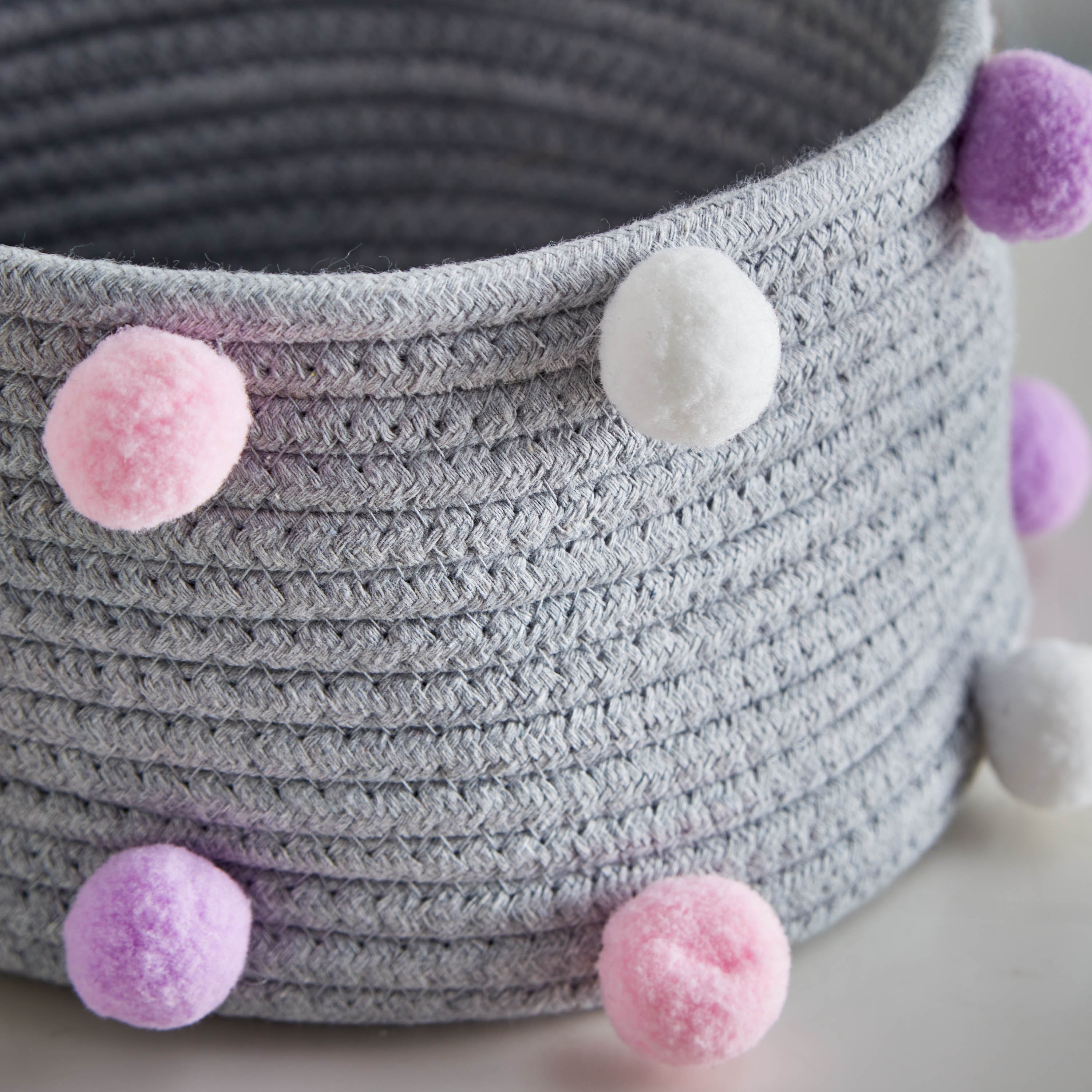 Pom-Pom Cotton Rope Storage Basket - 27x25x11 cm-hbxbedroom-bedroomaccessories-bedroomstorage-image-3