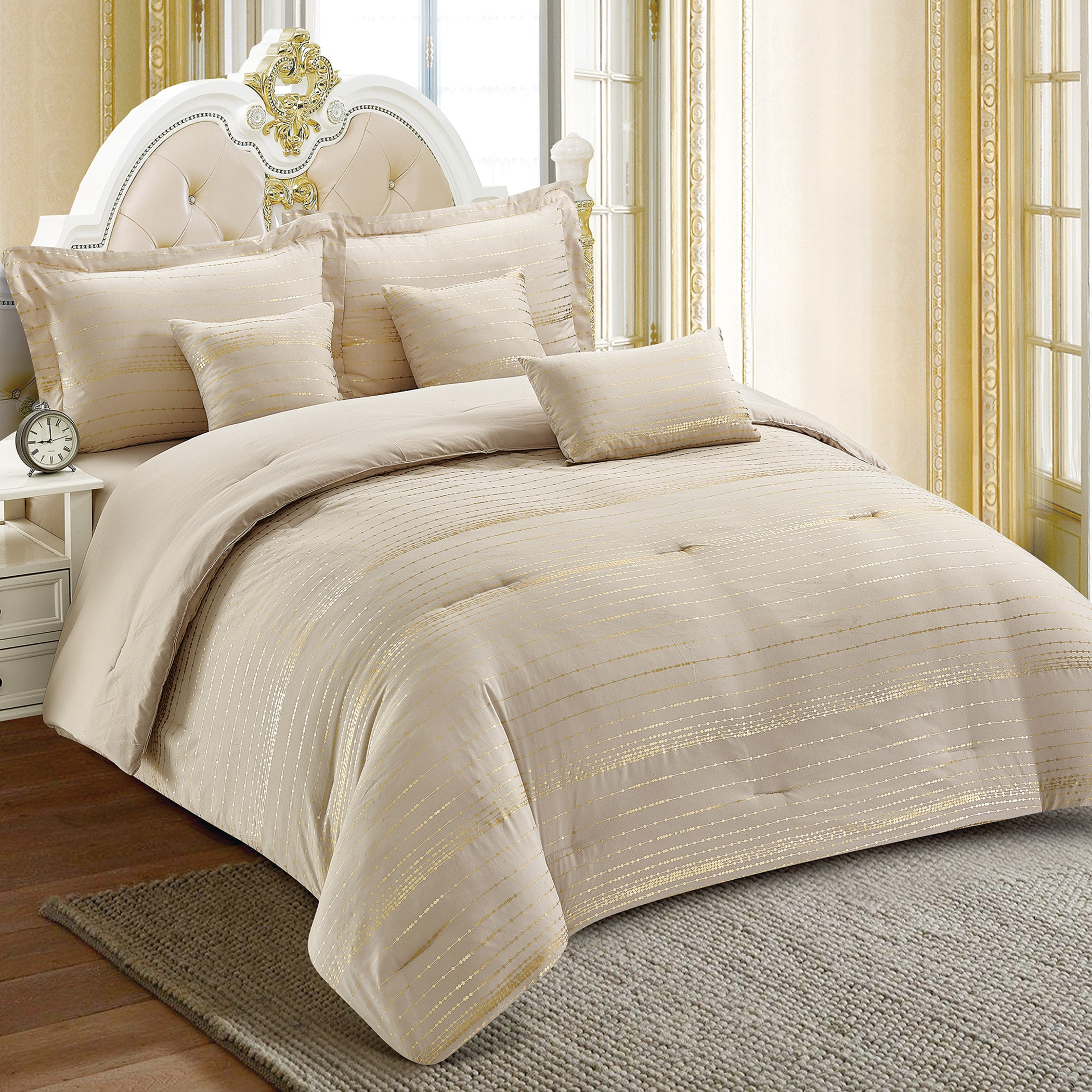 طقم مفروشات سرير كينج بطبعات فويل 7 قطع من أوريت - 220x240 سم-hbxhomeware-hbxdecorandfurnishings-image-1