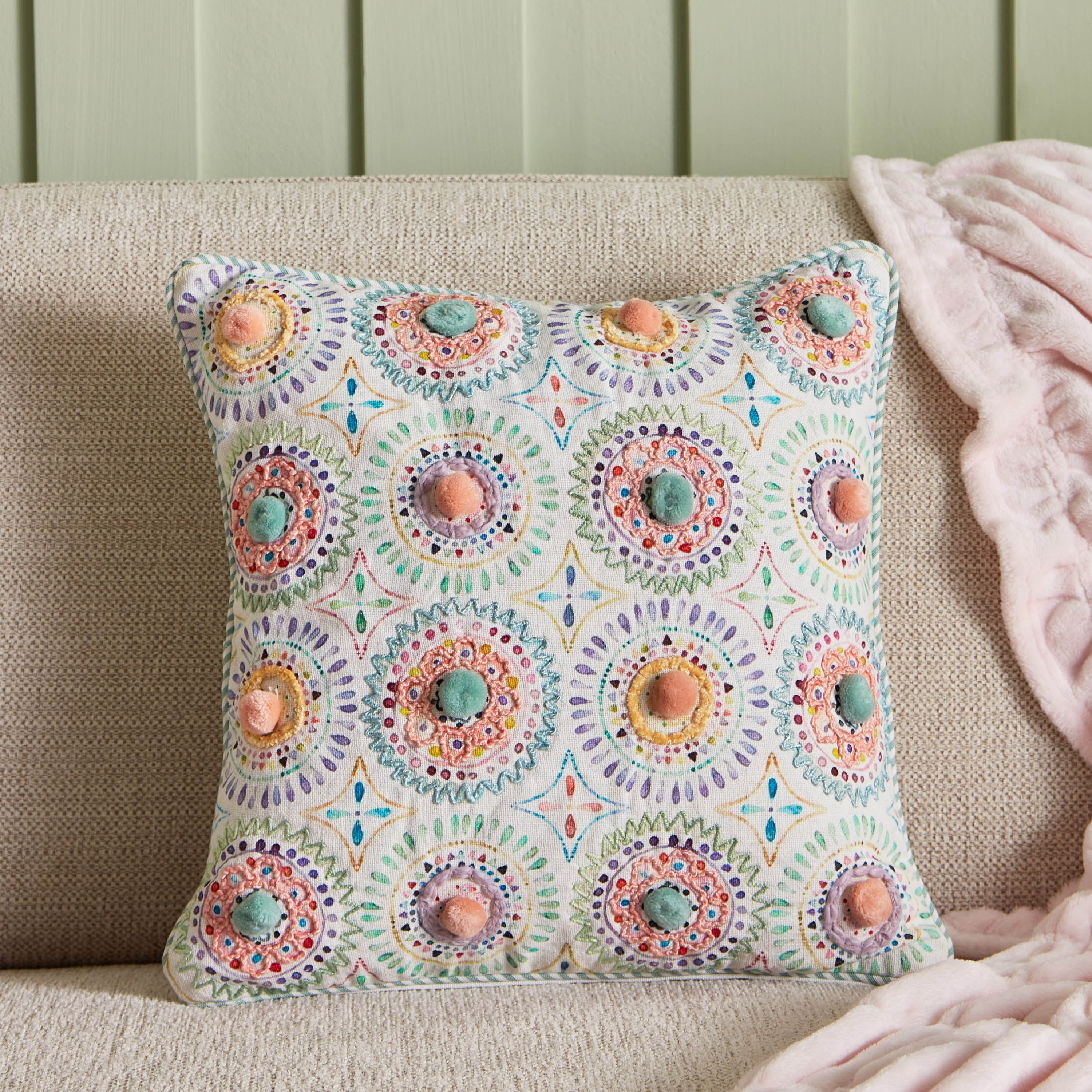 Glimmer Circle Printed and Embroidered Filled Cushion - 40x40 cm-hbxlivingroom-furnishings-cushionsandcovers-filledcushions-image-1
