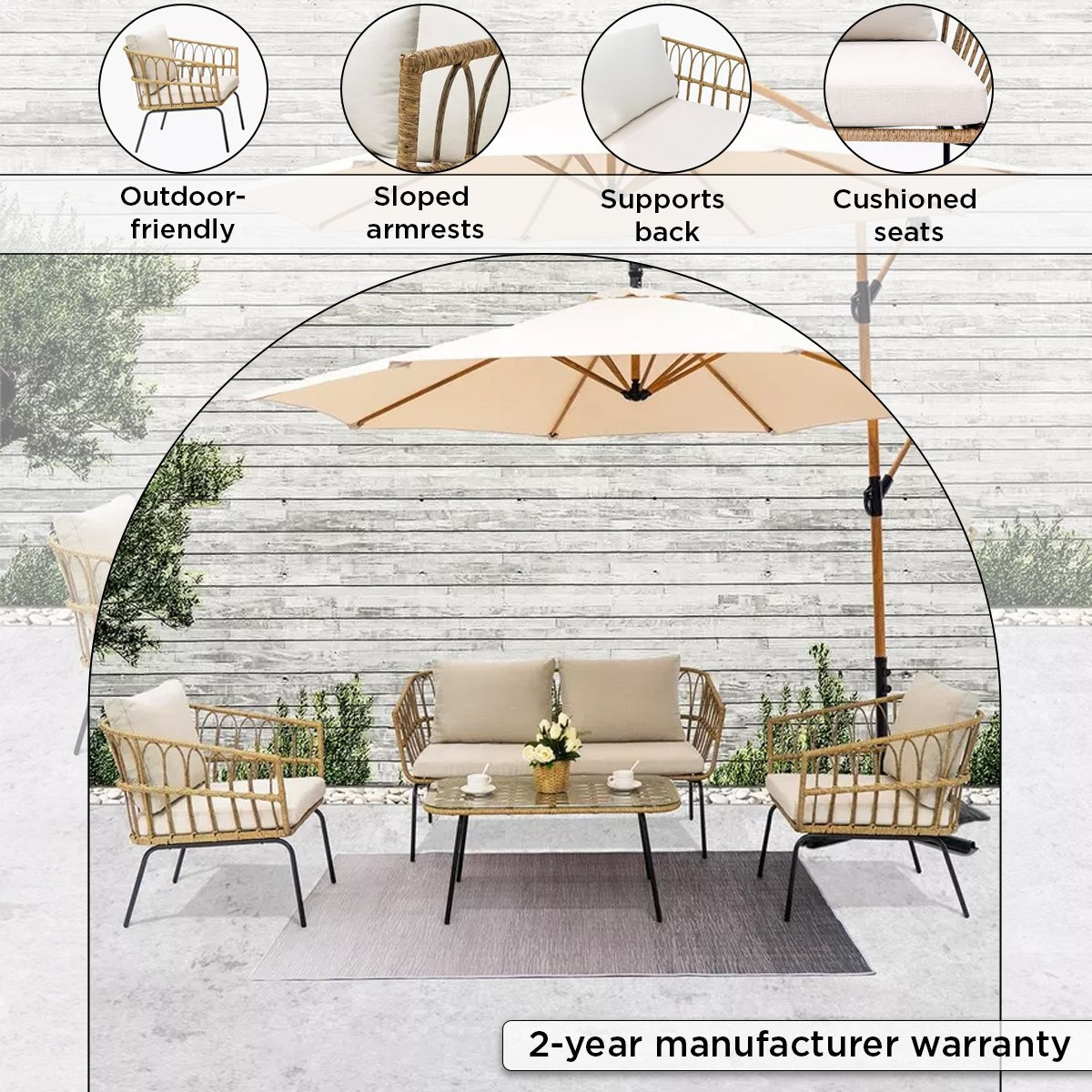 طقم طاولة قهوة خارجي 4 مقاعد مع وسائد - فيرا كاتينا من موڤو-hbxfurniture-livingroom-sofasandsofasets-image-4