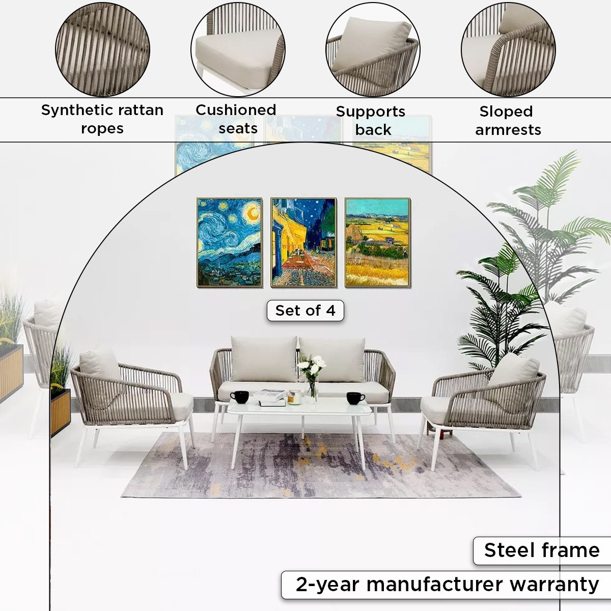 طقم طاولة قهوة للجلسات الخارجية مع 4 مقاعد ووسائد من فيرا فريسكا-hbxfurniture-livingroom-sofasandsofasets-image-4