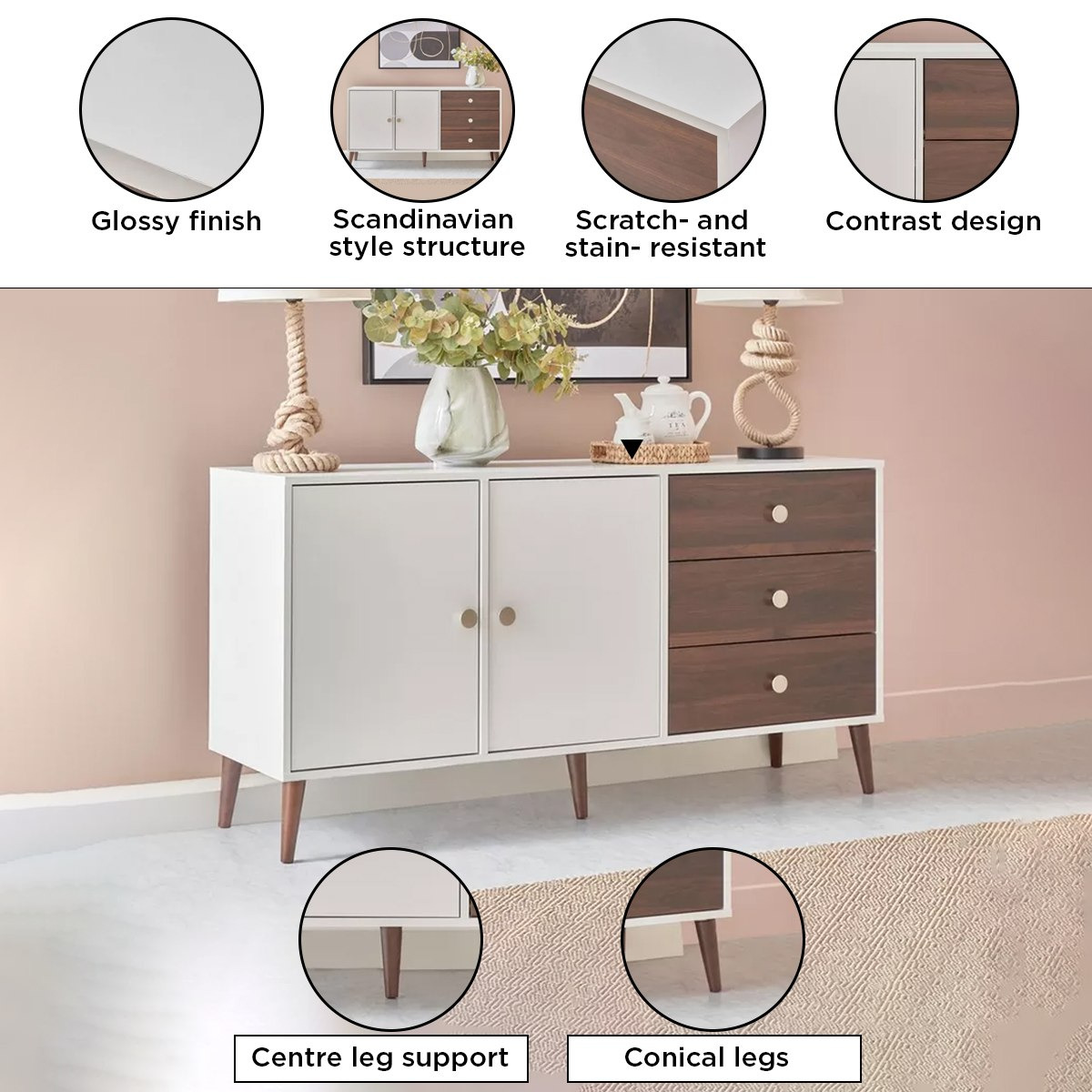 خزانة جانبية بـ3 أدراج وبابين من ناتاليا إن إكس تي-hbxfurniture-diningroom-buffetsandsideboards-image-4