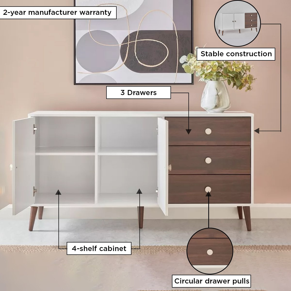 خزانة جانبية بـ3 أدراج وبابين من ناتاليا إن إكس تي-hbxfurniture-diningroom-buffetsandsideboards-image-5