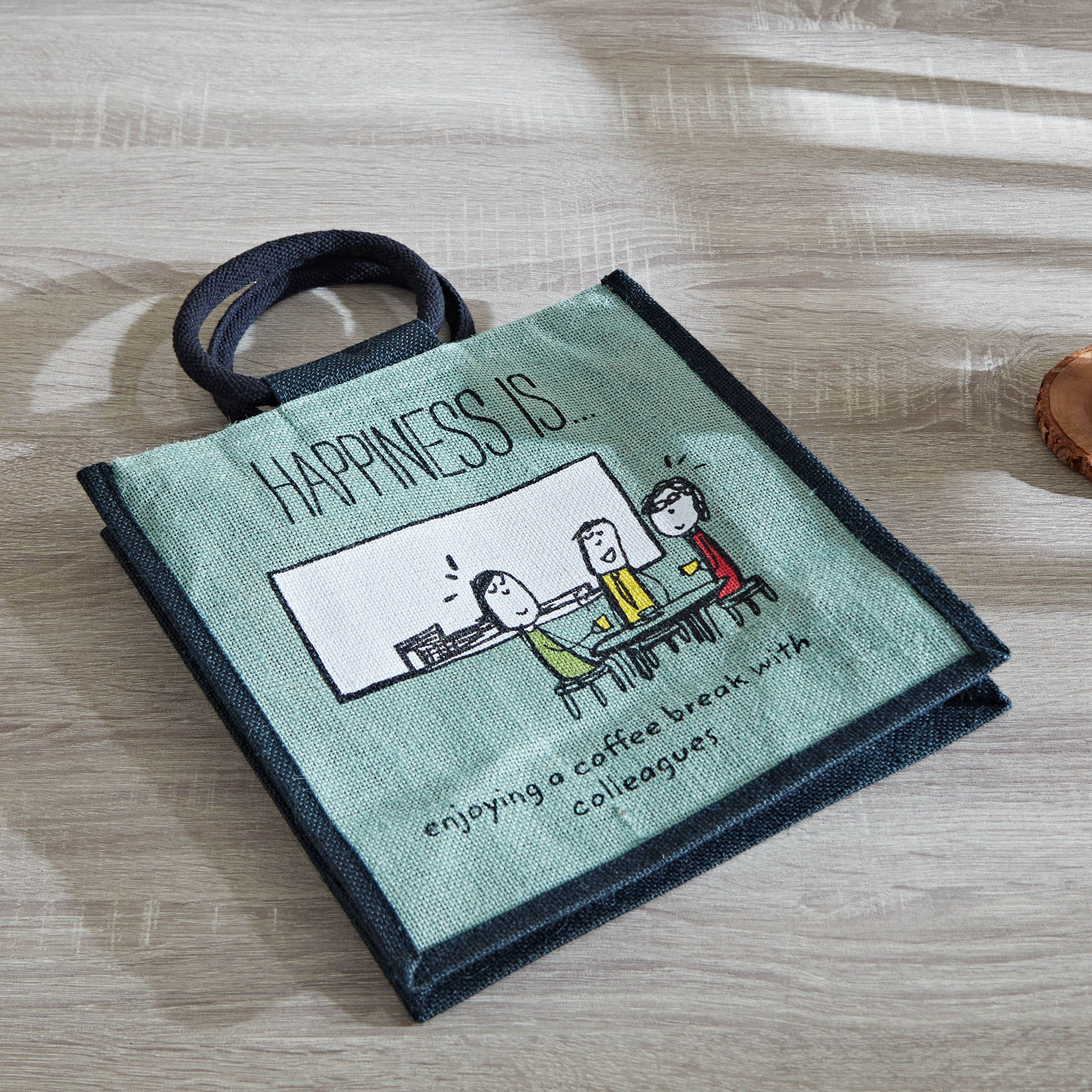 Happiness is Print Multiutility Jute Bag - 30x30x20 cm-hbxhomeware-hbxkitchen-image-2
