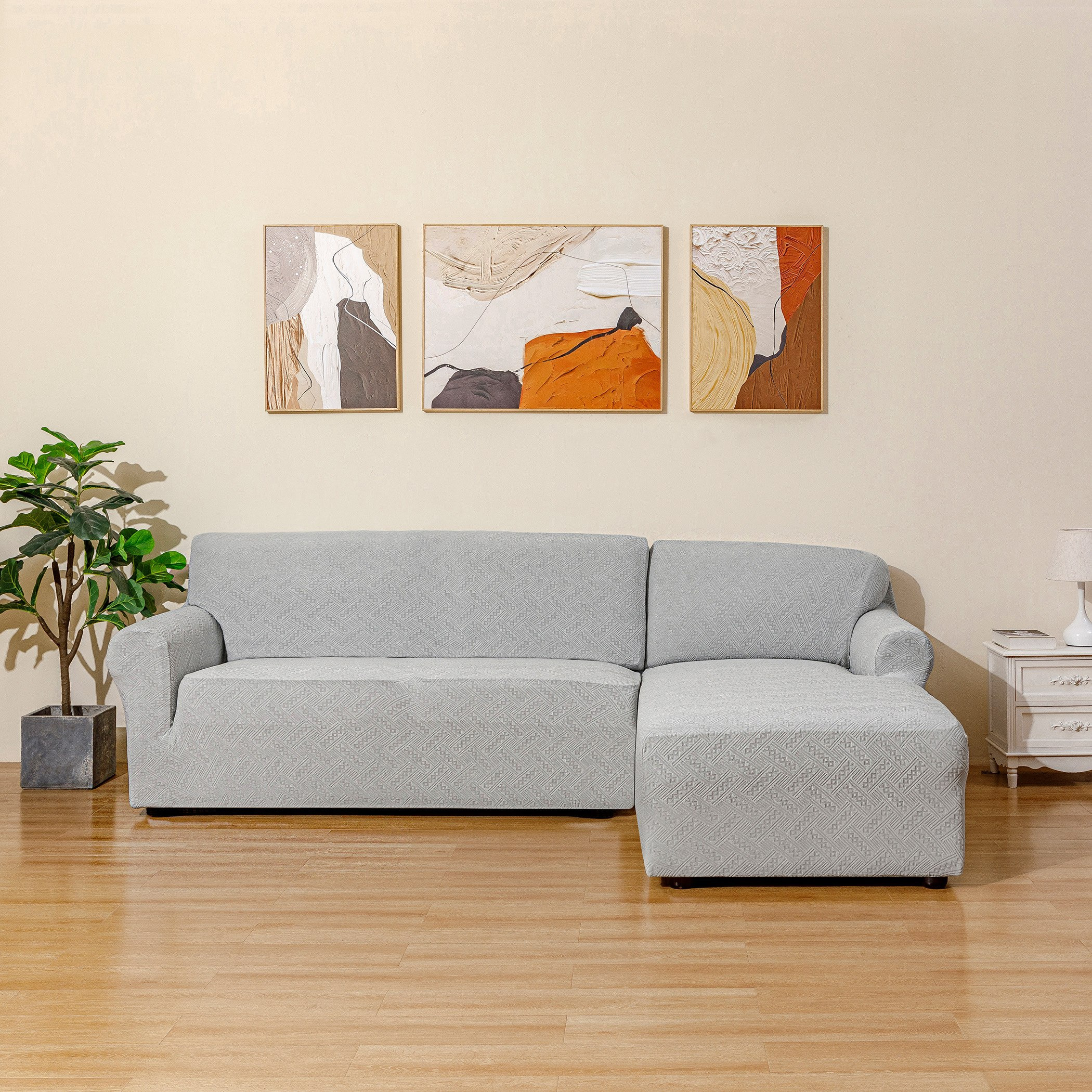 غطاء كنبة ركنية يمين جاكار محبوك سادة من كومفينو - 110-135 و 90-100 سم-hbxhomeware-hbxdecorandfurnishings-image-1