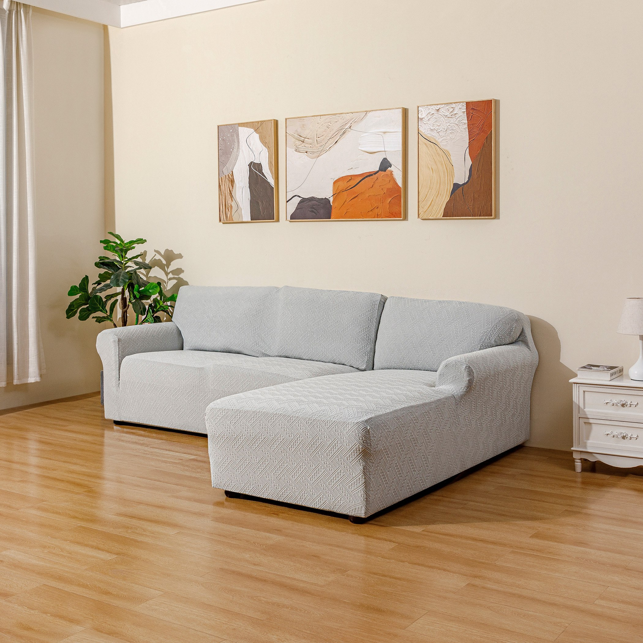 غطاء كنبة ركنية يمين جاكار محبوك سادة من كومفينو - 110-135 و 90-100 سم-hbxhomeware-hbxdecorandfurnishings-image-2