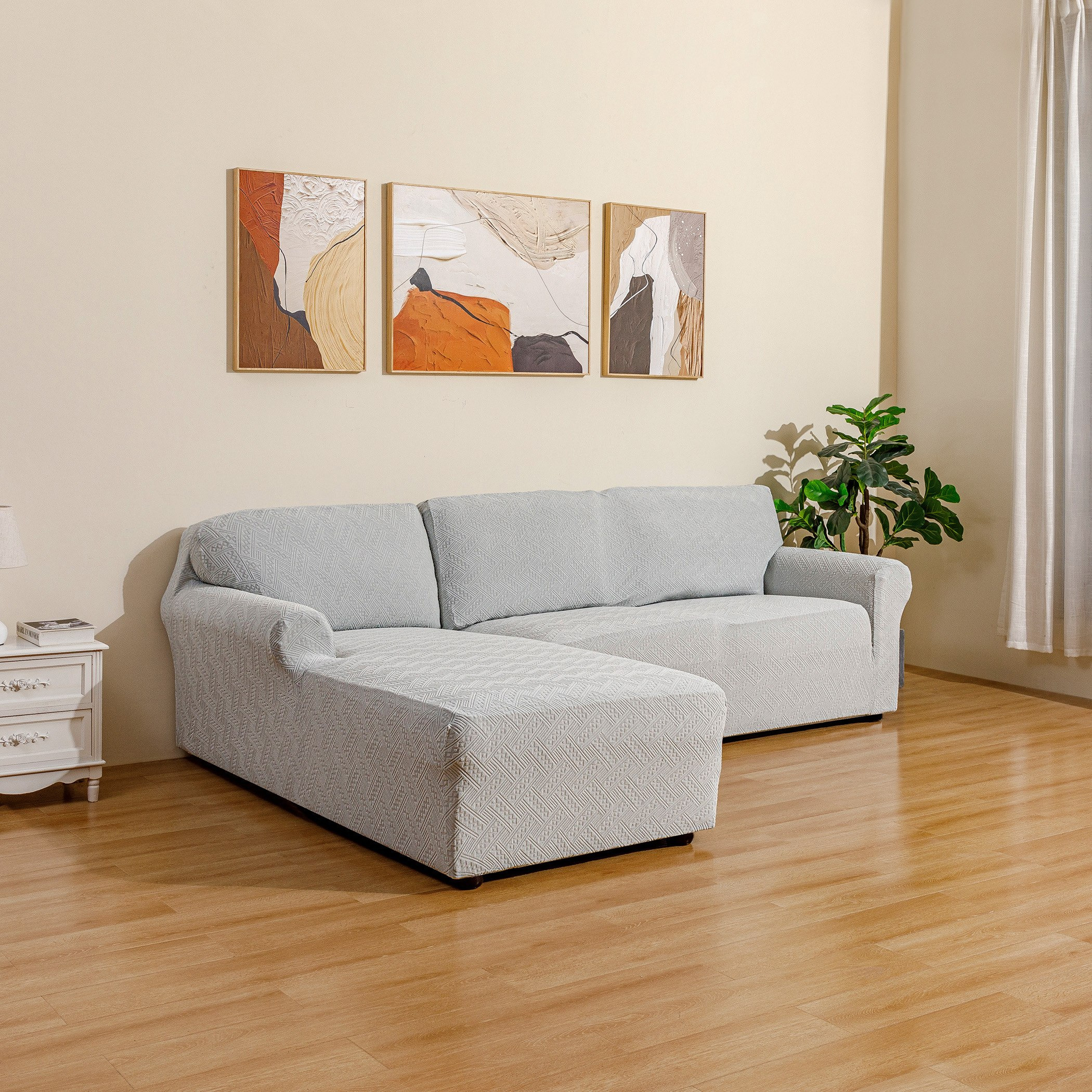 غطاء كنبة ركنية يسار جاكار محبوك سادة من كومفينو - 90-100 و110-135 سم-PROMO_HB_AE_B1G1_250925-image-2