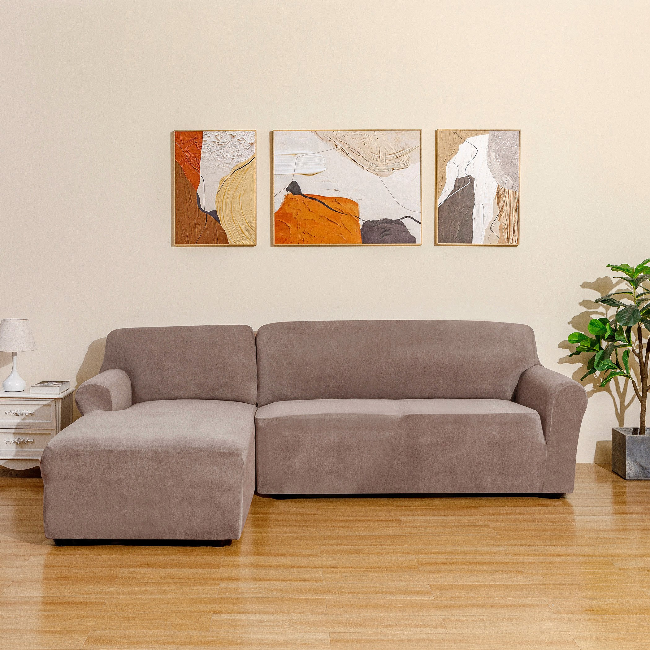 غطاء كنبة ركنية يسار مخملي سادة من فيلورا - 90-100 و 110-135 سم-hbxhomeware-hbxdecorandfurnishings-image-1