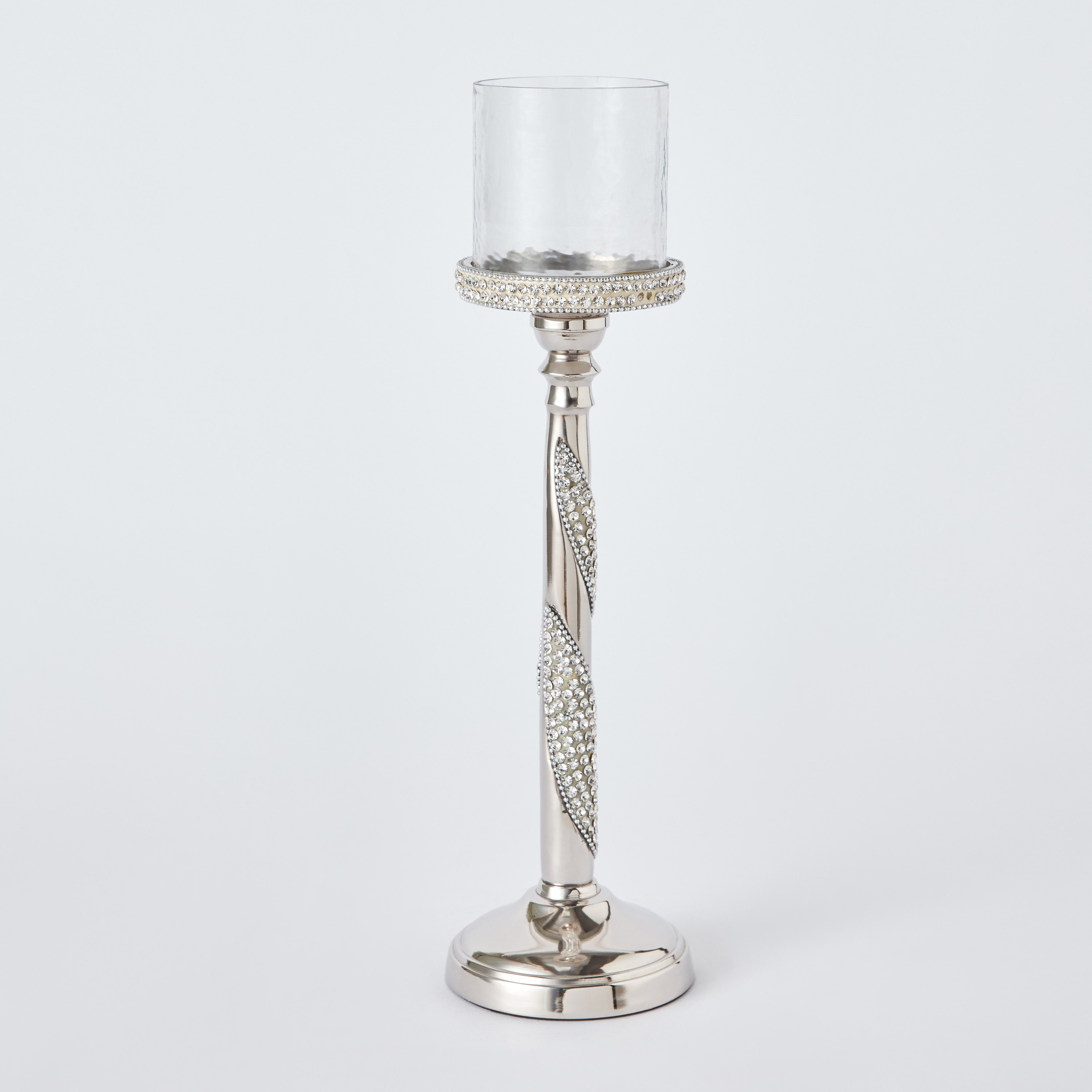 حامل شموع صغيرة ألومنيوم بحجر الراين الفاخر والزجاج من لينتون - 10x10x38 سم-hbxlivingroom-decorandaccessories-candleholders-image-6