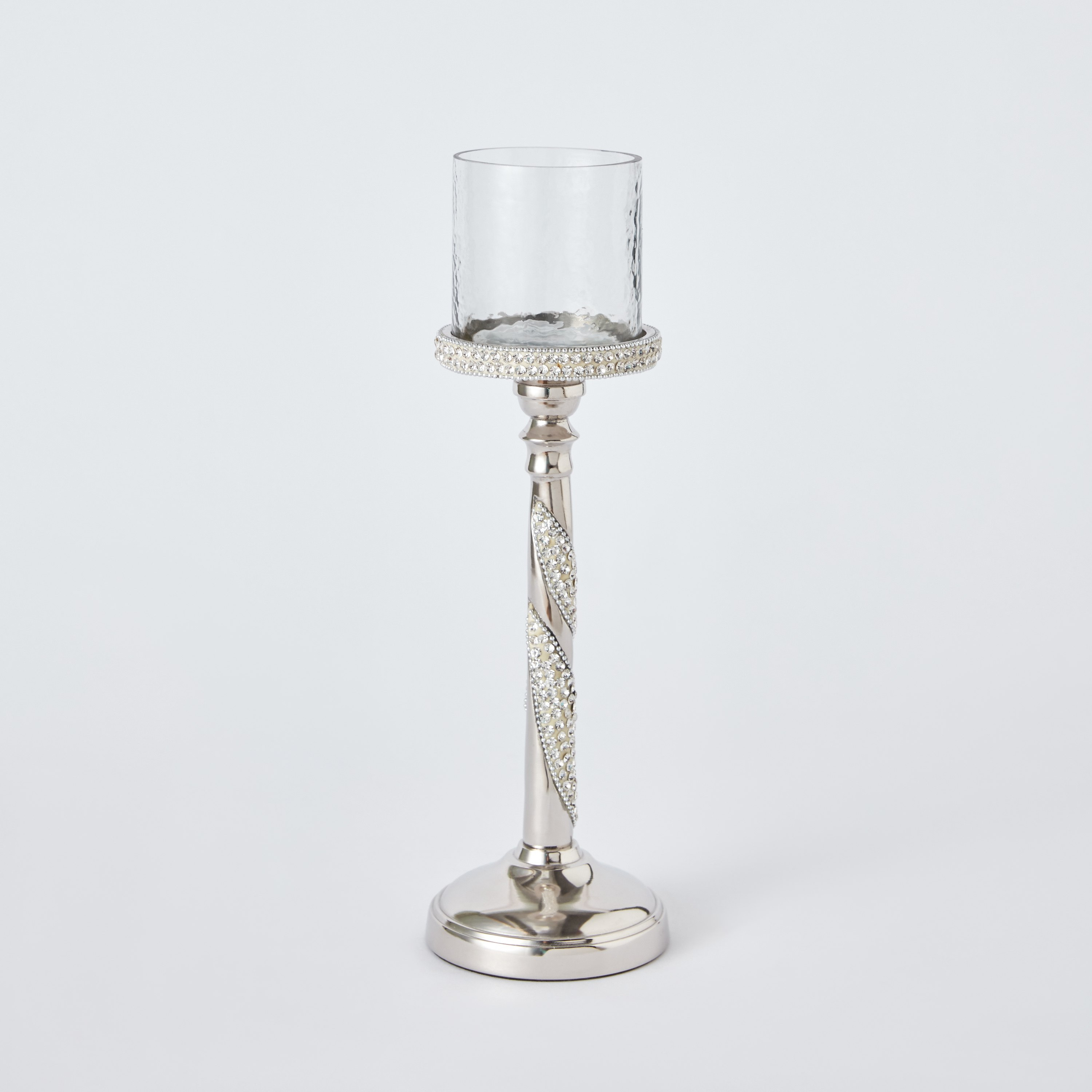 Linton Aluminium Pillar Candle Holder with Premium Rhinestone and Glass - 10x10x33 cm-hbxlivingroom-decorandaccessories-candleholders-image-6
