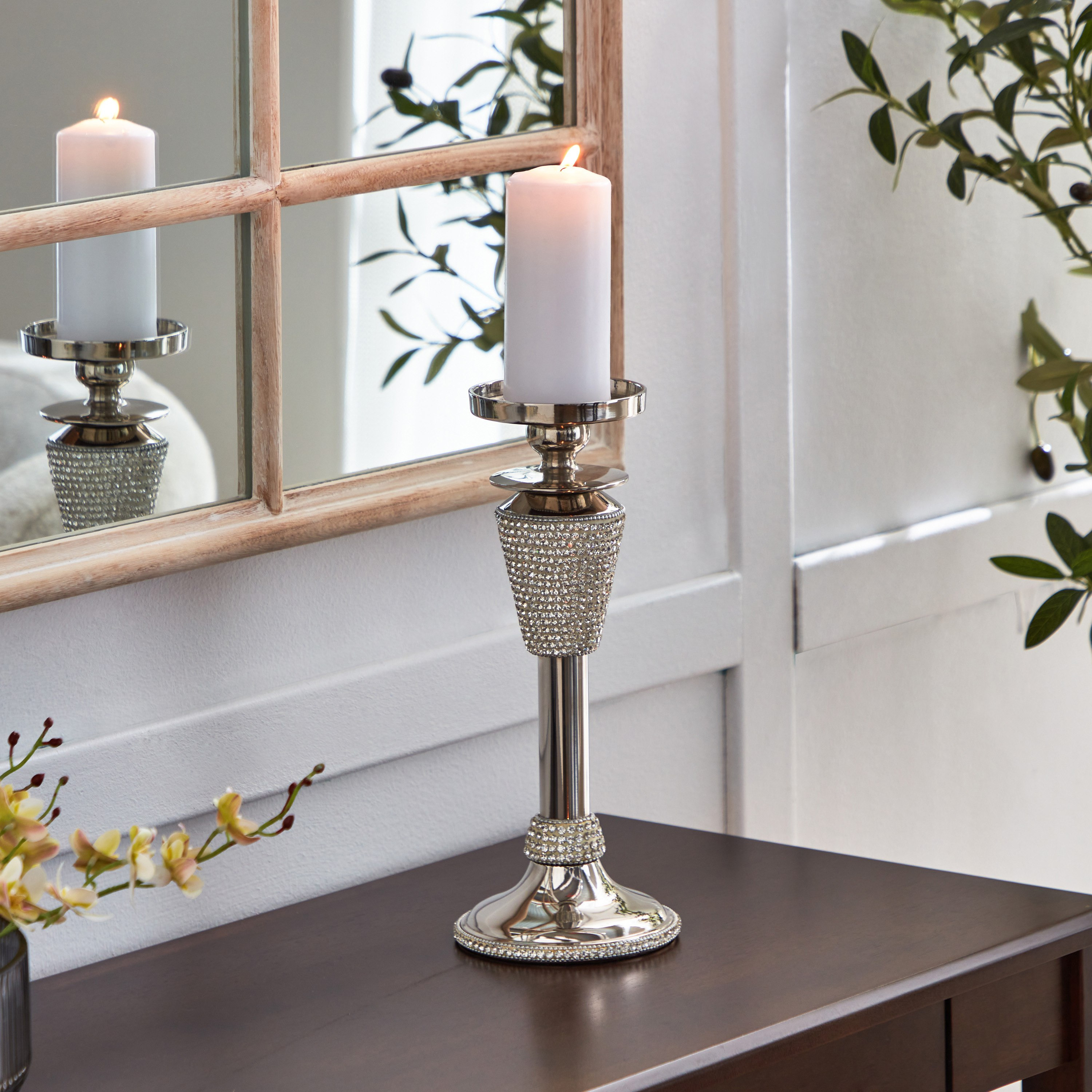 حامل شموع من الألومنيوم مع حجر الراين الفاخر من لينتون - 14x14x37 سم-hbxlivingroom-decorandaccessories-candleholders-image-1