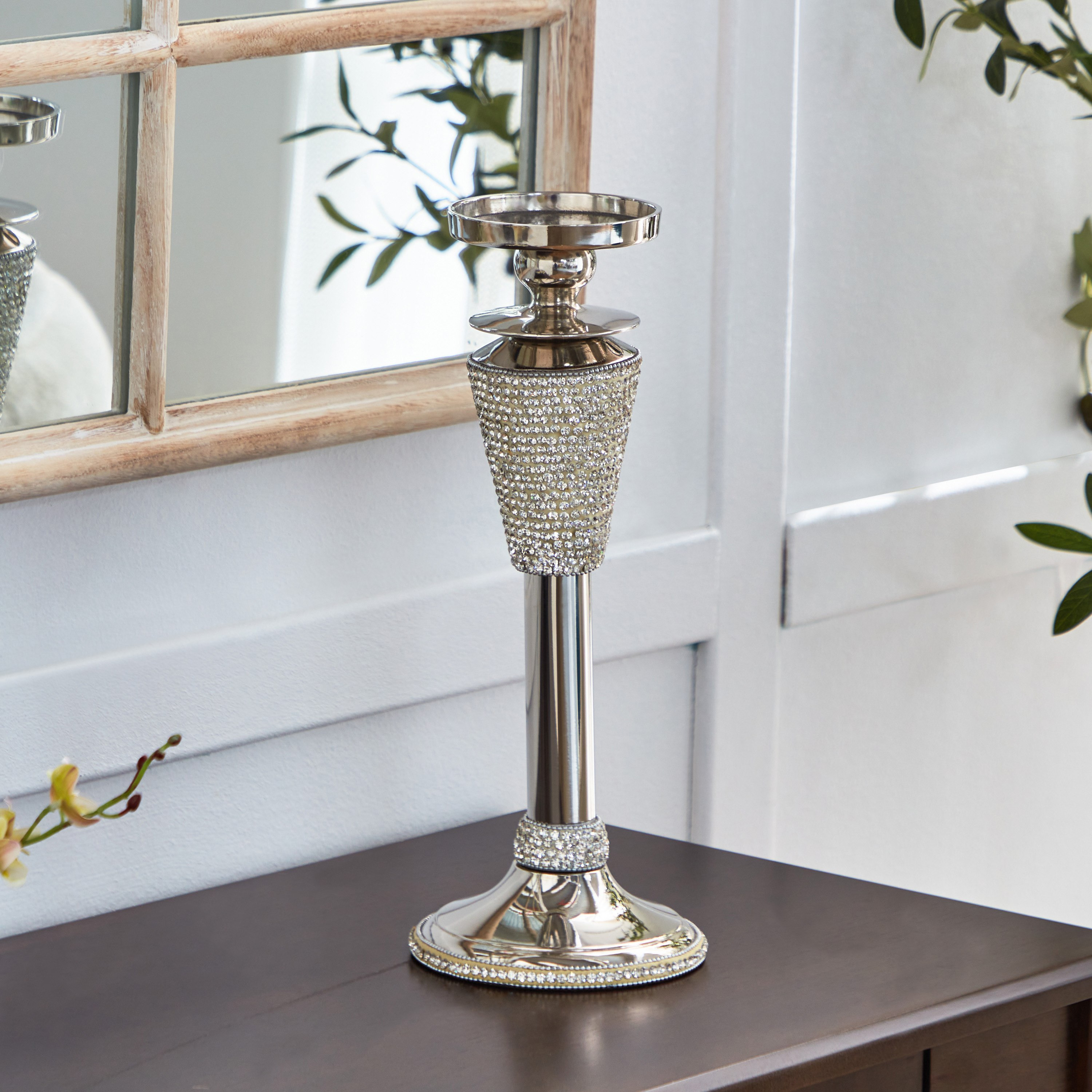 حامل شموع من الألومنيوم مع حجر الراين الفاخر من لينتون - 14x14x37 سم-hbxlivingroom-decorandaccessories-candleholders-image-2