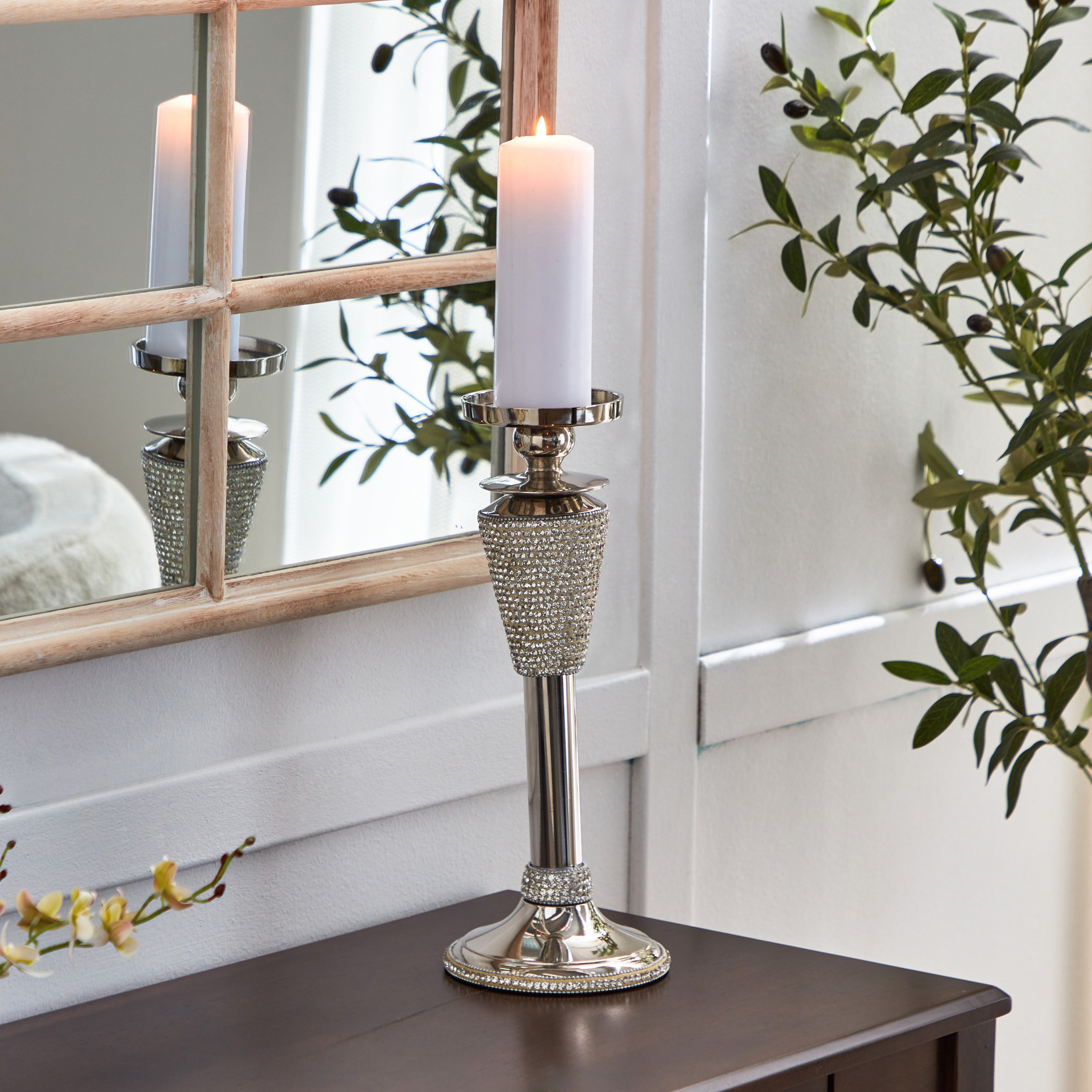 حامل شموع ألومنيوم مع أحجار الراين الفاخر من لينتون - 13x13x38 سم-hbxlivingroom-decorandaccessories-candleholders-image-1