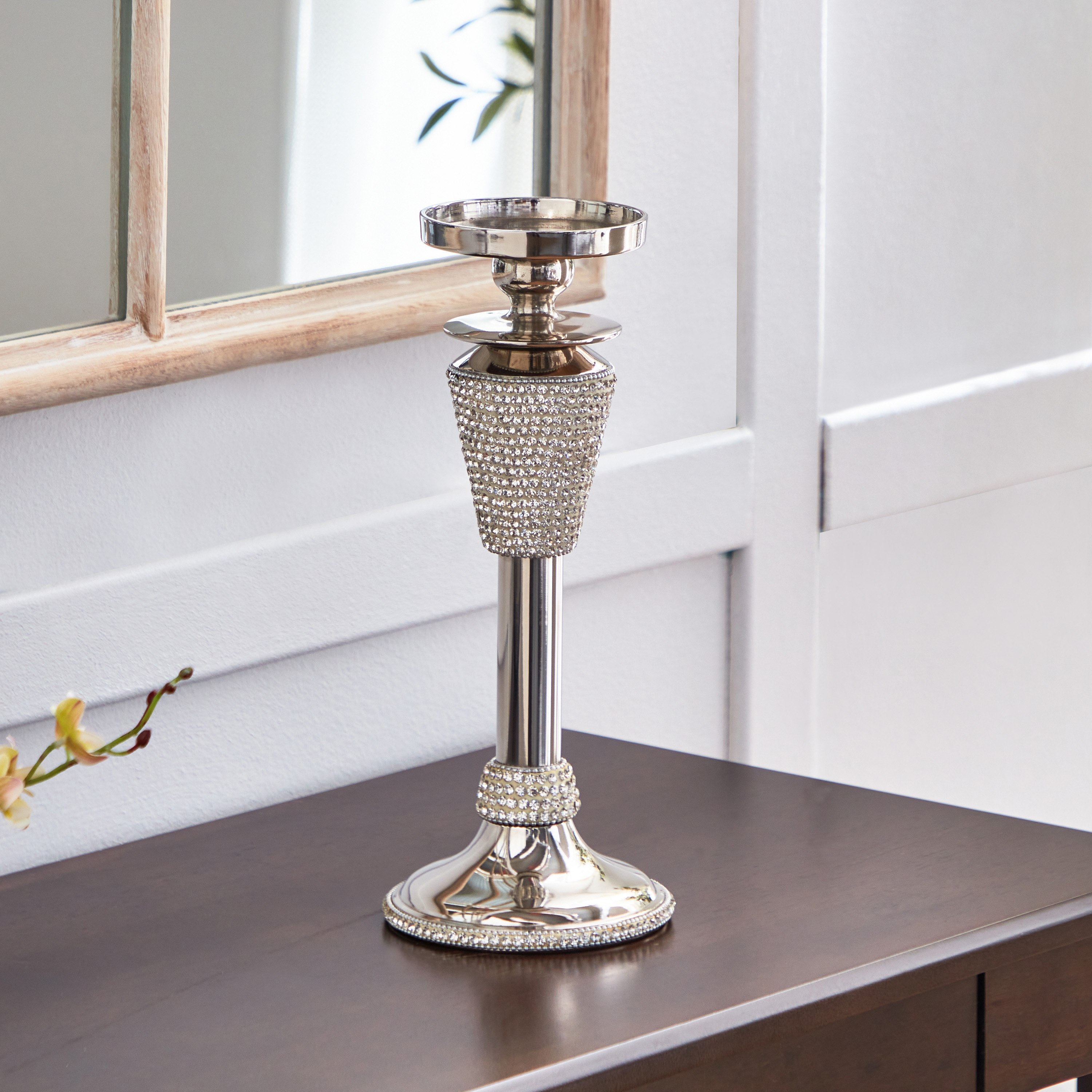 حامل شموع ألومنيوم مع أحجار الراين الفاخر من لينتون - 13x13x38 سم-hbxlivingroom-decorandaccessories-candleholders-image-2