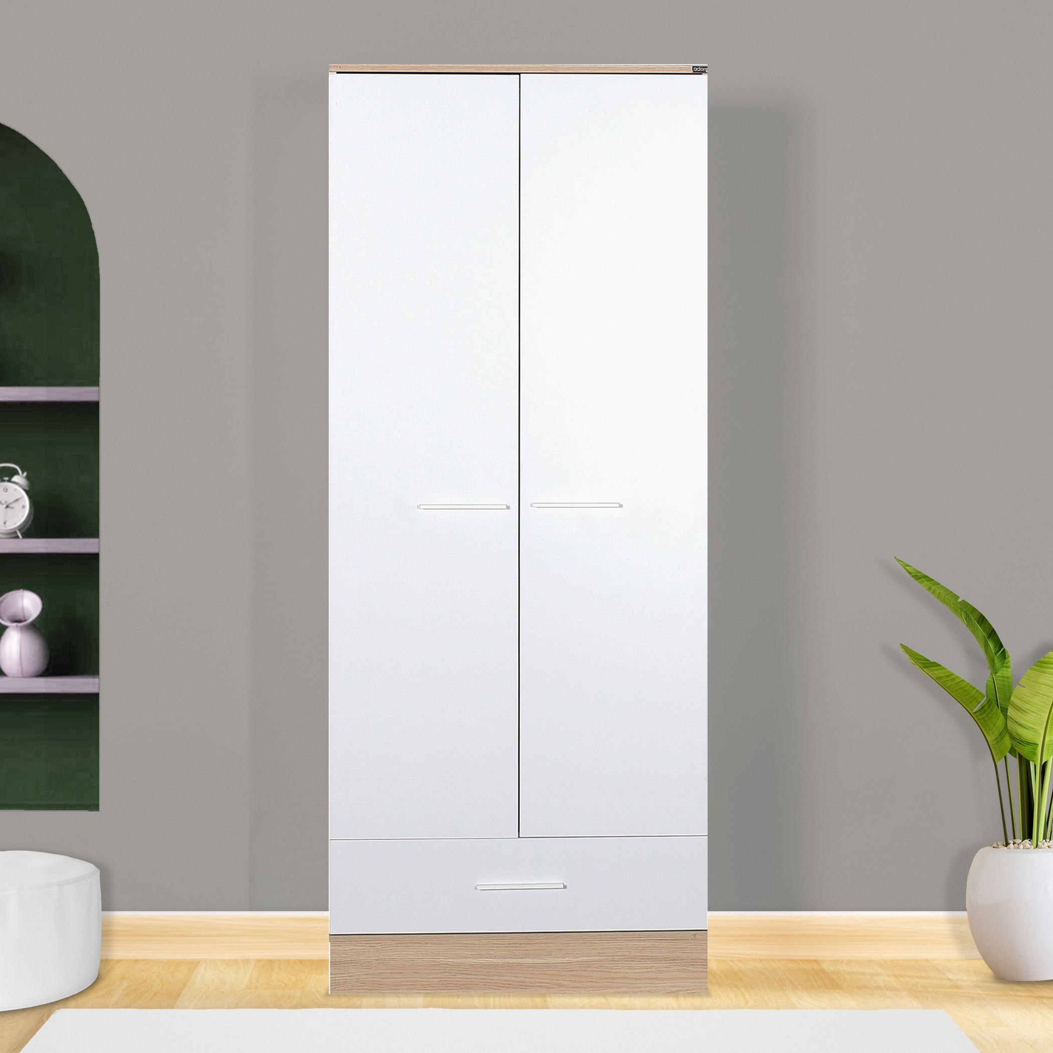 Movo Helina 2-Door Wardrobe with Drawer-hbxfurniture-wardrobes-image-1