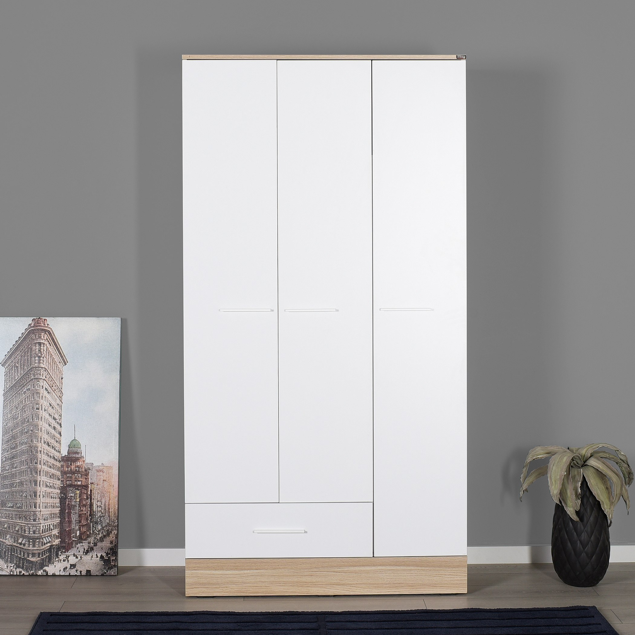 Movo Helina 3-Door Wardrobe with Drawer-hbxfurniture-wardrobes-image-1