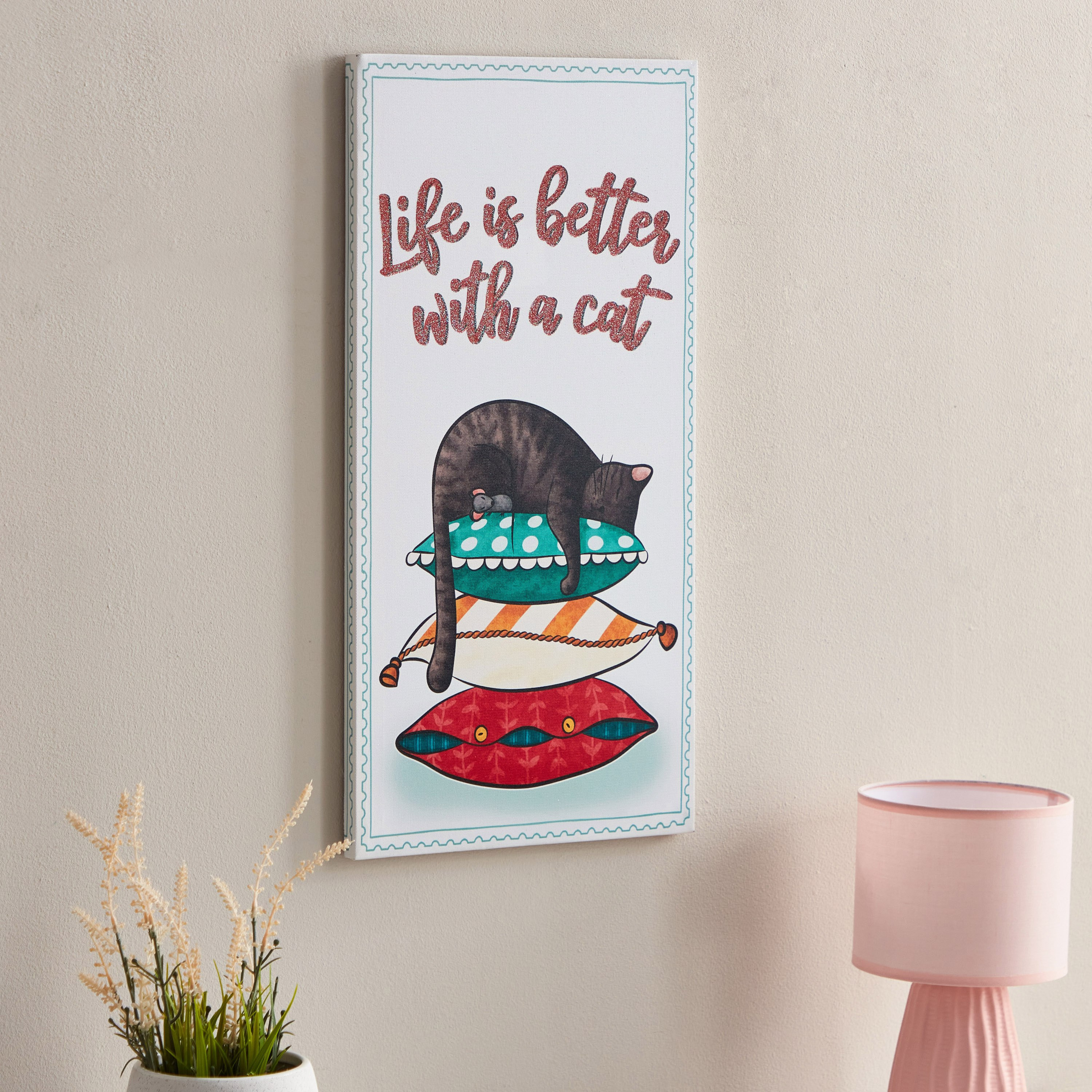 زينة حائط كانفاس بتصميم قطة من هيرميوني - 30x60x1.8 سم-hbxkidsandyouth-walldecor-wallart-image-1