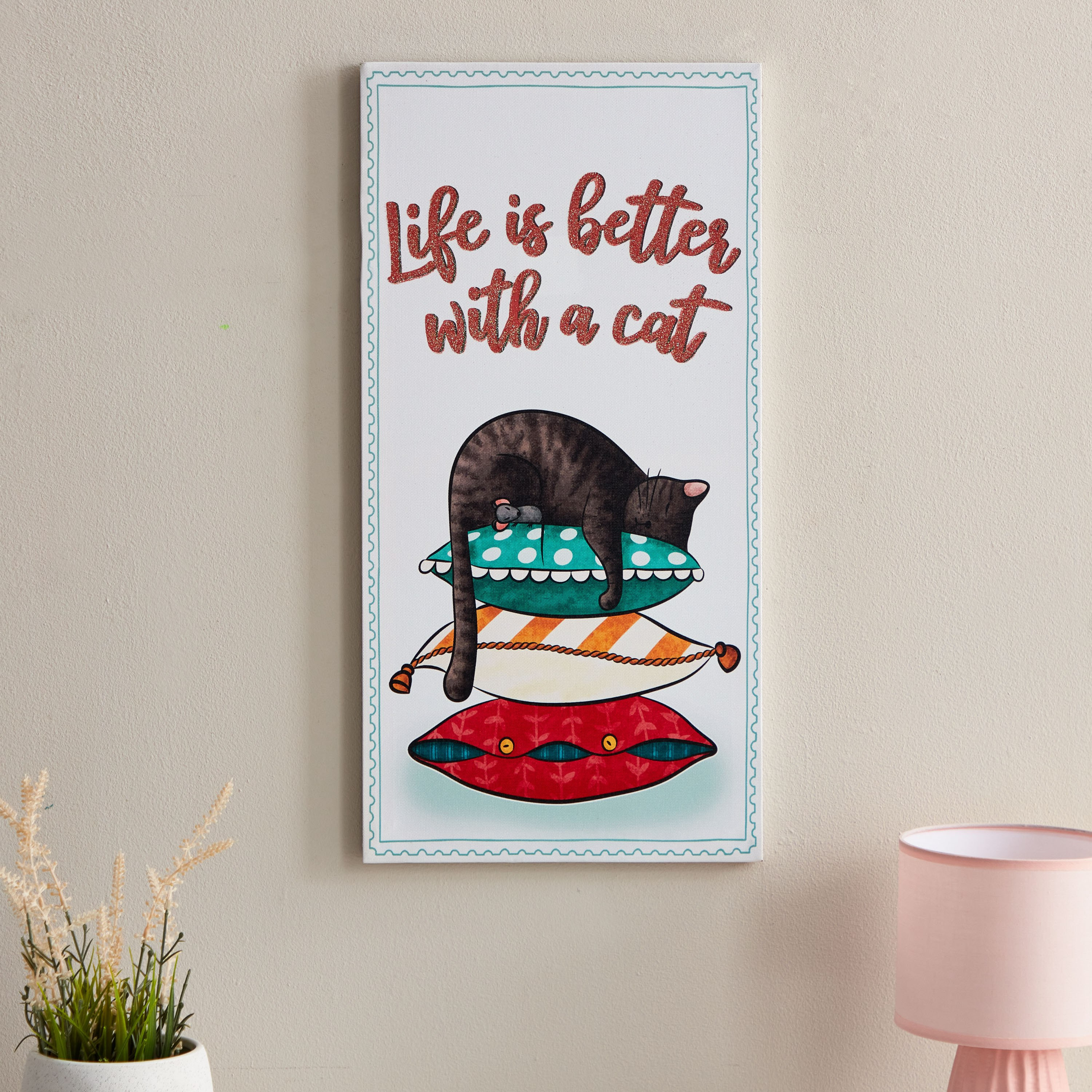 زينة حائط كانفاس بتصميم قطة من هيرميوني - 30x60x1.8 سم-hbxkidsandyouth-walldecor-wallart-image-2