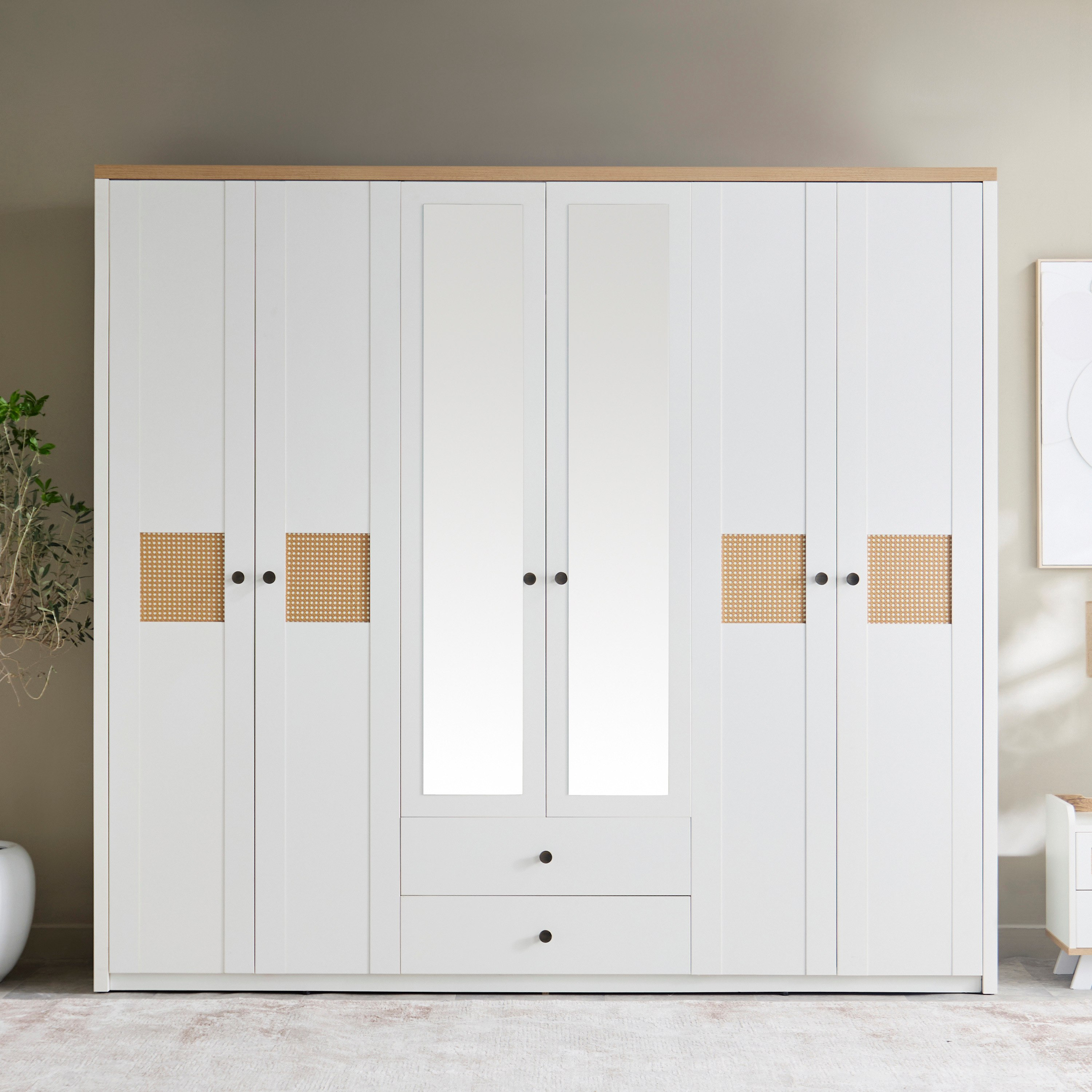 خزانة ملابس 4 أبواب ودرجين ومرآة من فيوجن-hbxfurniture-wardrobes-image-3