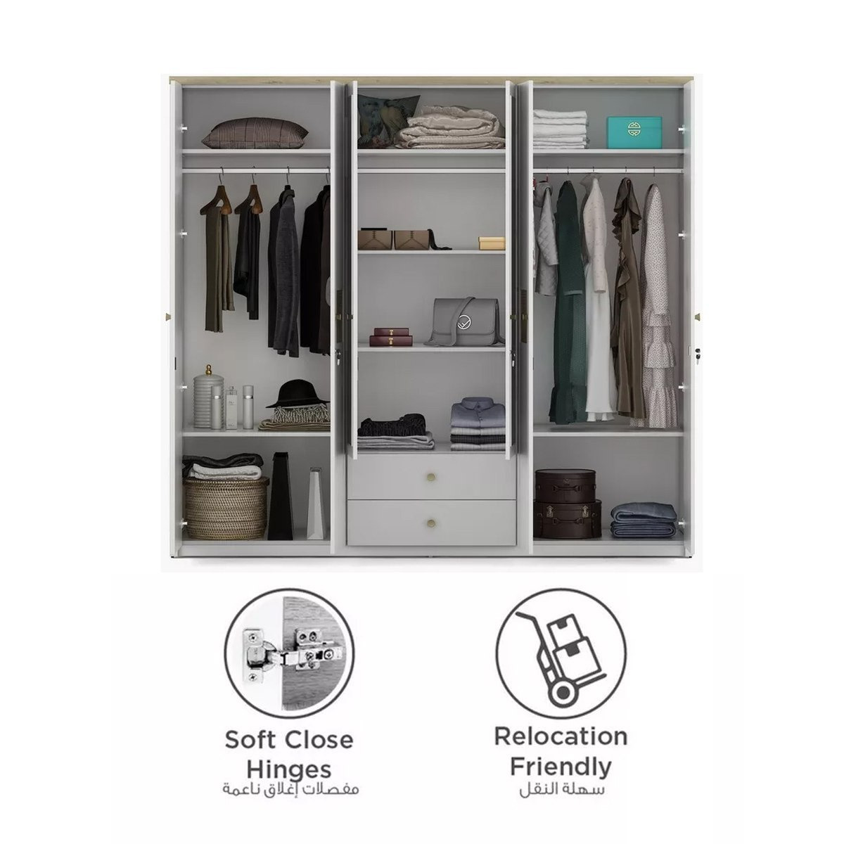خزانة ملابس 4 أبواب ودرجين ومرآة من فيوجن-hbxfurniture-wardrobes-image-6